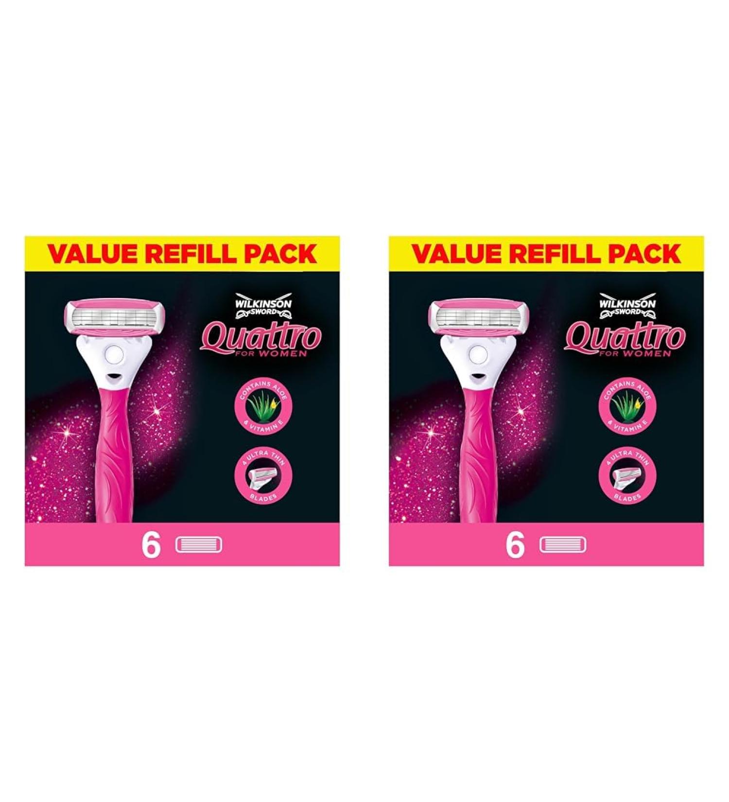 Wilkinson Sword Quattro for Women Razor Blades - 6 Pieces (Pack of 2) | Premium Women's Razors for a Smooth Shave - Buy Online on SooperMarket.com