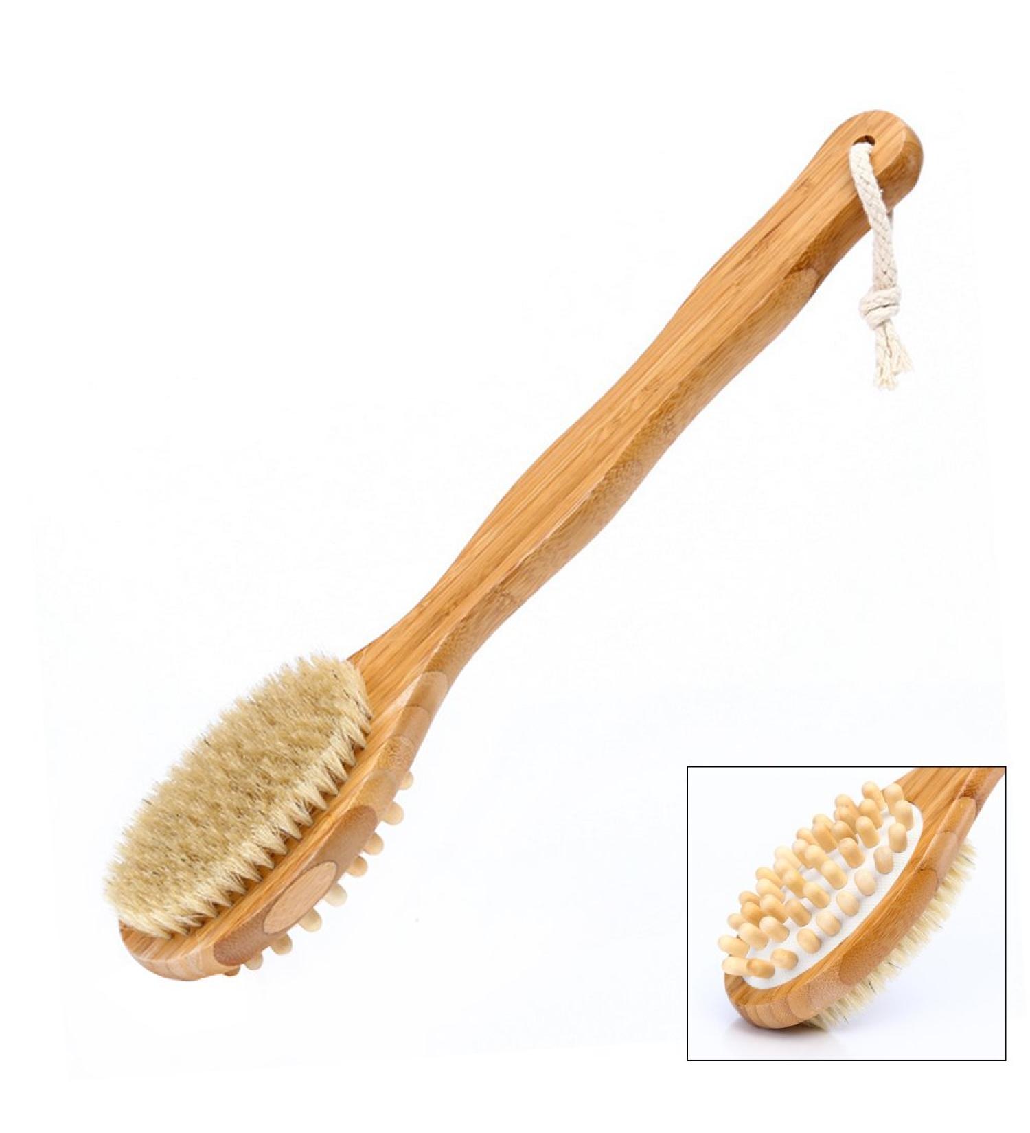 MCUILEE Wooden Bath Brush | Long Handle Body Massager Shower Brush with Bristles for Exfoliating & Back Scrubbing - International Shipping Available - Buy Online on SooperMarket.com