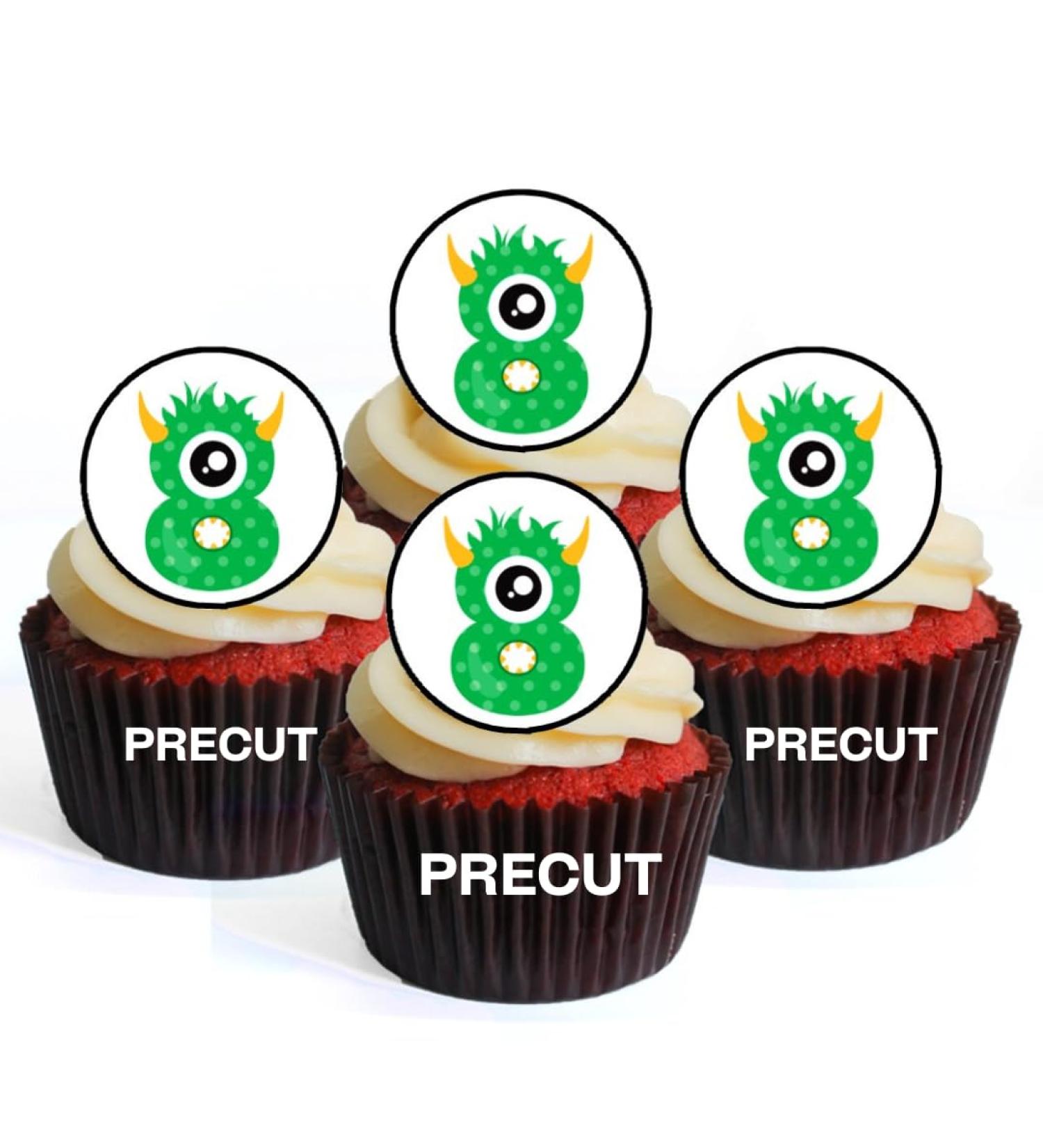 PRECUT Monster 8th Birthday Edible Cupcake Toppers - Monster Numbers Theme Premium Thickness SWEETENED VANILLA - wafer card disc cake decorations (Pack of 12) - Buy Online on SooperMarket.com