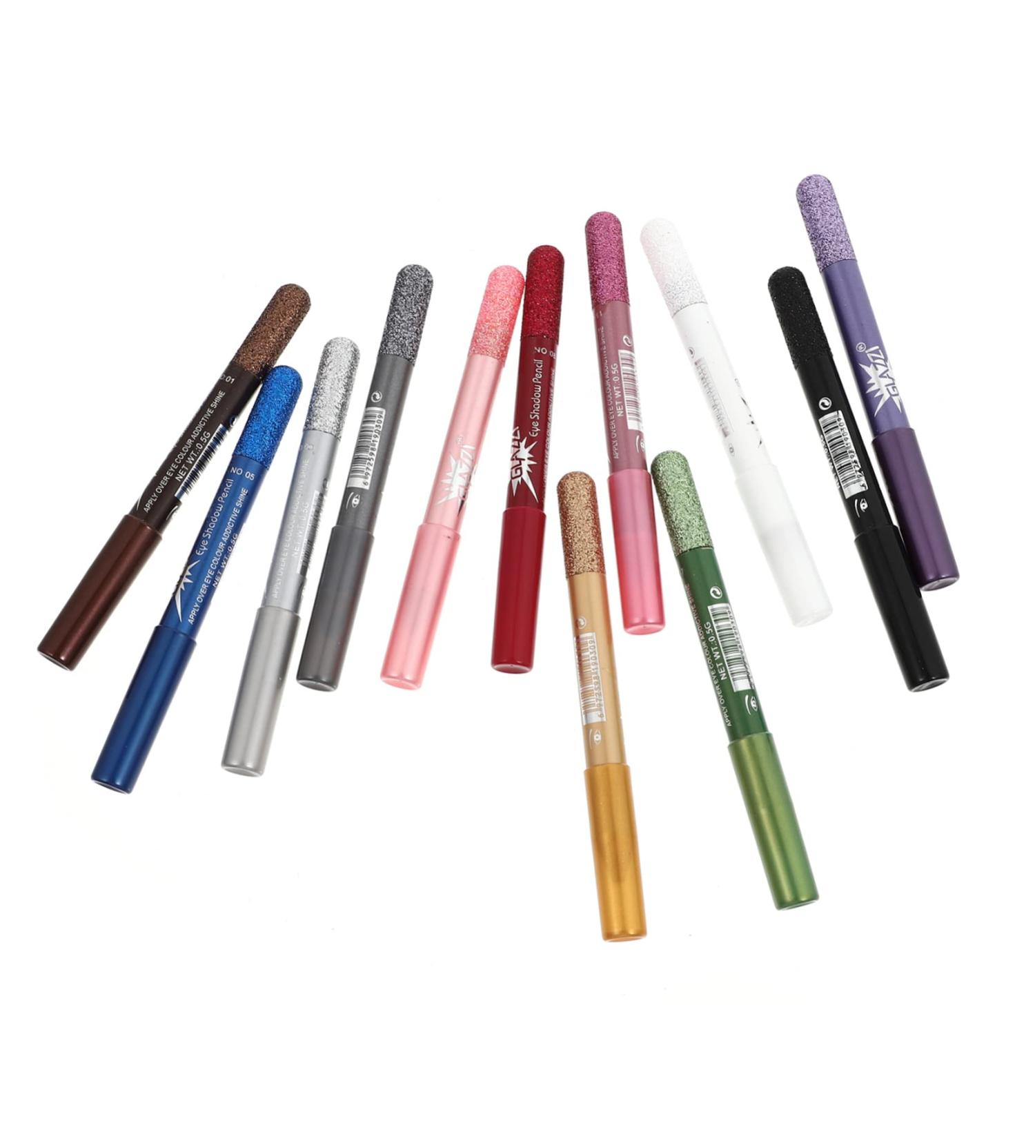 BELLIFFY 12pcs Pearlescent Eyeshadow Pencil Shimmer Eyeliner Waterproof Eyeshadow Glitter Crayons Wood - Buy Online on SooperMarket.com