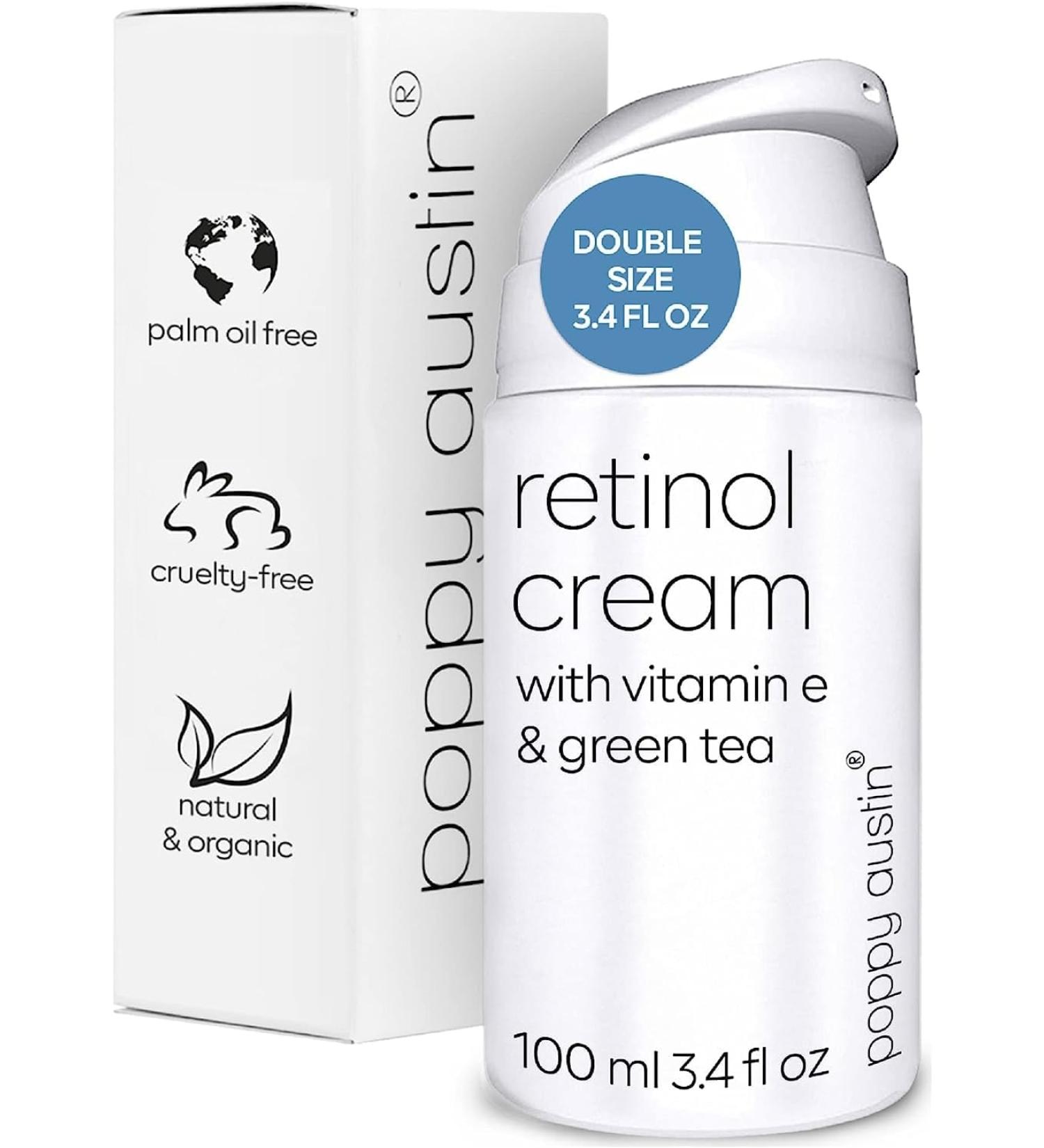 Poppy Austin Vegan Retinol Cream 100ml - Organic Eye & Face Cream with Vitamin E & Green Tea - Cruelty-Free Hydrating Retinol for Women - Buy Online on SooperMarket.com
