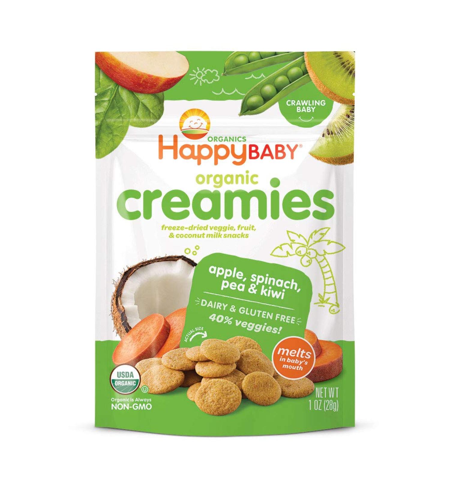 Happy Family Organics Organic Creamies - Freeze-Dried Veggie & Fruit Snacks with Coconut Milk | Apple, Spinach, Pea & Kiwi 1 oz - Buy Online on SooperMarket.com