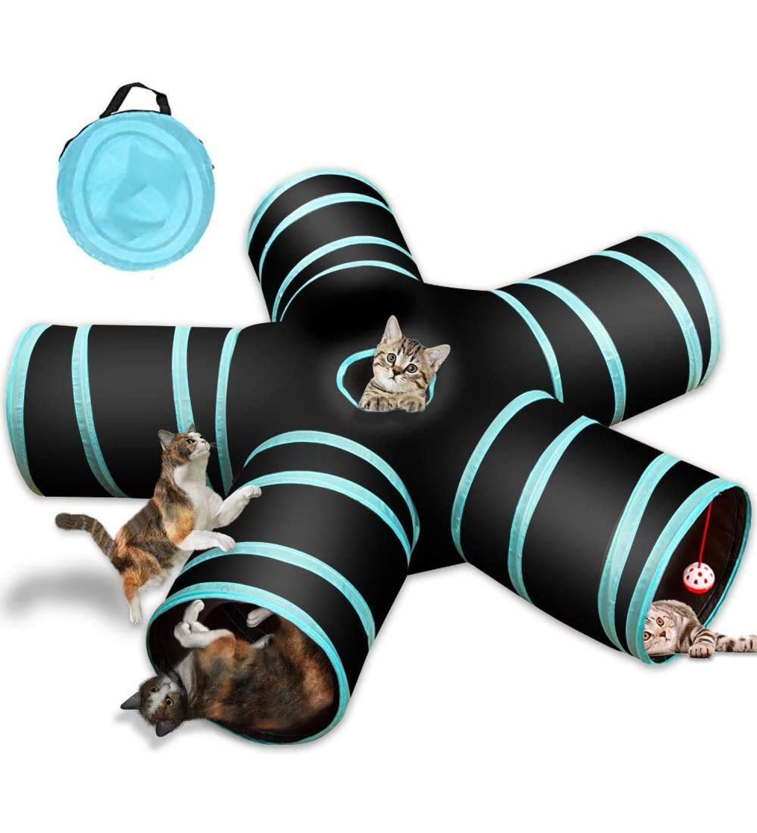 5-Way Collapsible Cat Tunnel Toy | Pet Playhouse with Storage Bag | Ideal for Cats, Puppies, Rabbits, Ferrets, Guinea Pigs | Indoor & Outdoor Use - Buy Online on SooperMarket.com