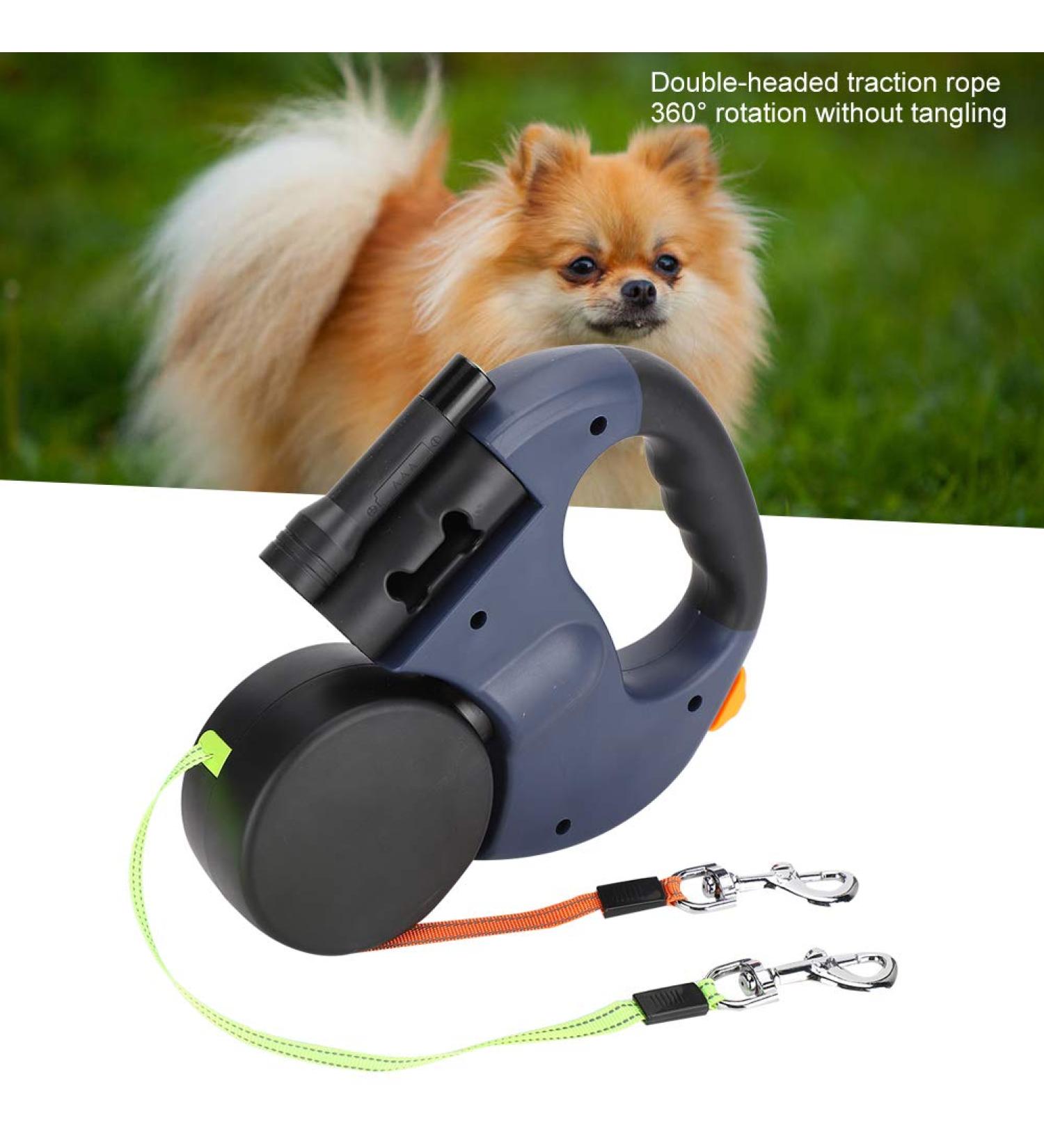 3m roller leash dog leash double retractable dog leash flexible retractable dog leash double linen with LED light for two dogs (dark gray)