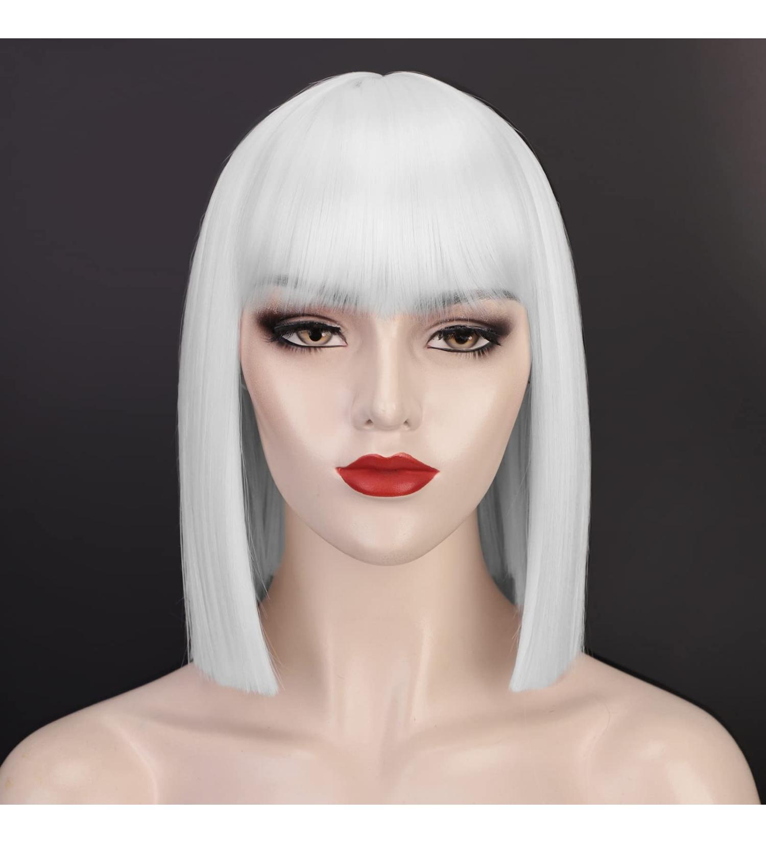 Entranced Styles Short White Wig with Bangs - Heat Resistant Bob Wig for Women | Cosplay & Halloween Party Use - Buy Online on SooperMarket.com