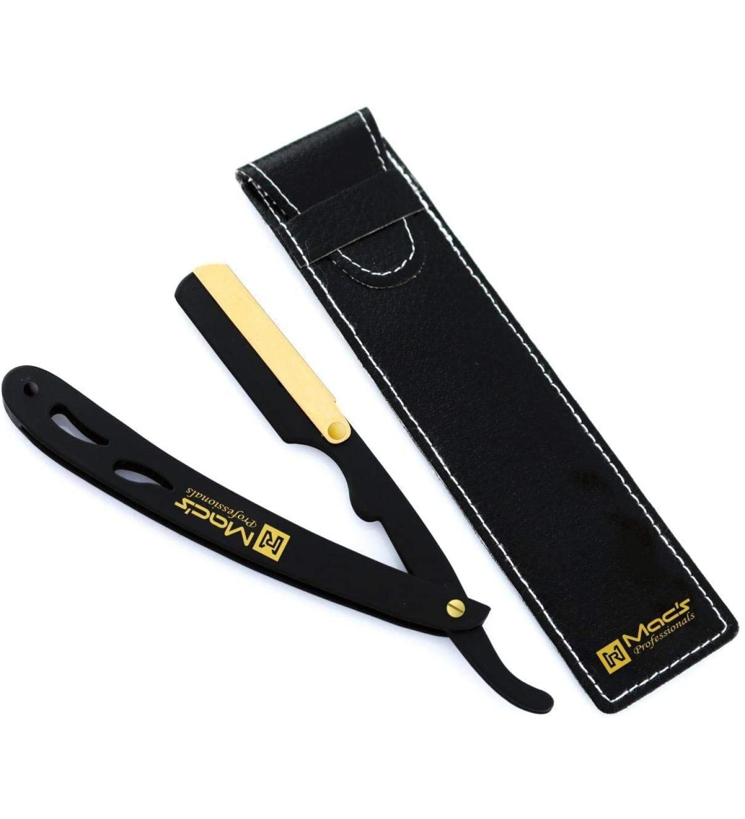 Premium BLACK & GOLD Stainless Steel Straight Edge Barber Razor - Exchangeable Blade Safety Razor - Macs-045B - Buy Online on SooperMarket.com