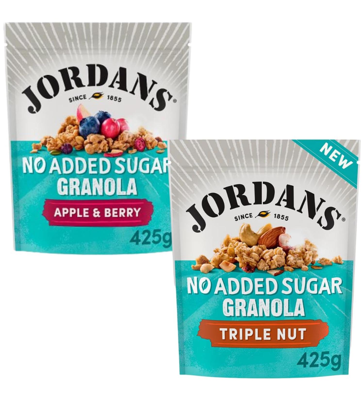No Added Sugar Apple & Berry Granola 425g with Triple Nut Granola 425g - Bundle Consisting of Jordans x2 Pack - Buy Online on SooperMarket.com
