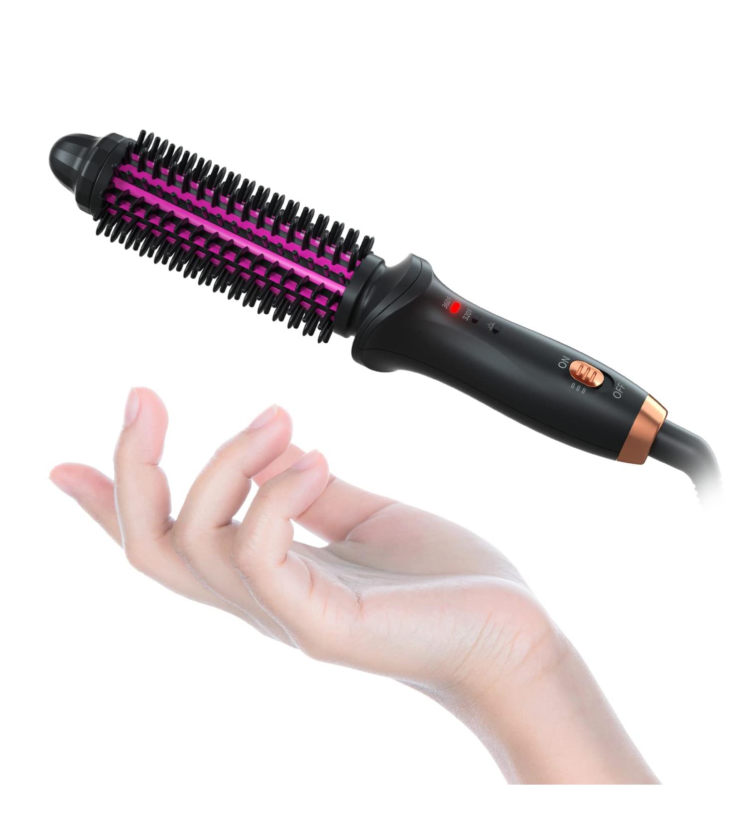 Mini 1 Inch Travel Curling Iron Brush with Tourmaline Ceramic Barrel - Anti-Scald Curling Wand for Short/Shoulder Hair - Buy Online on SooperMarket.com