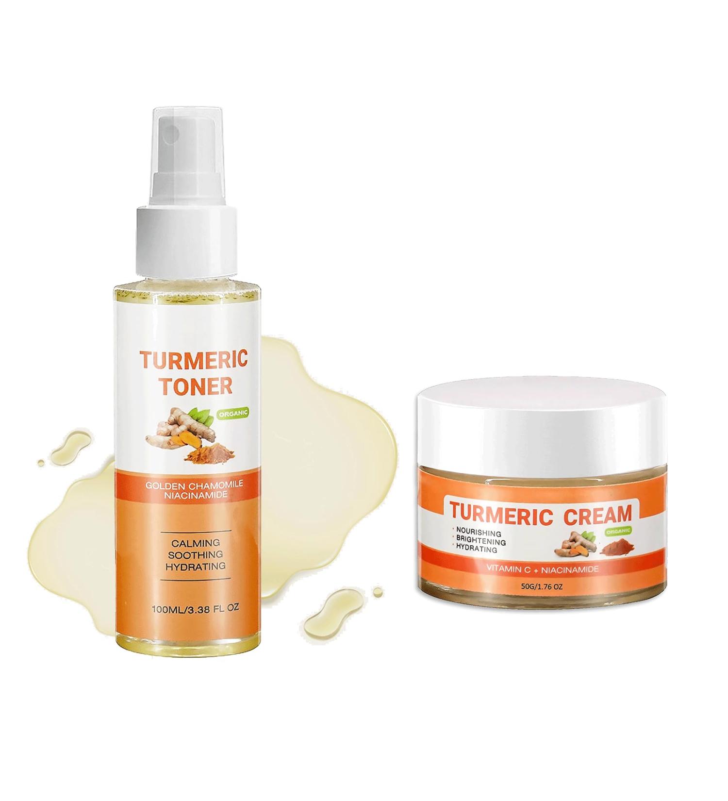 Turmeric Skincare Set Toner for Face Turmeric Face Cream Moisturiser Nourishing Soothe & Rehydrate Toner Astringent Toner Spray Moisturiser Repairing Face Skin Care 100ml+50g - Buy Online on SooperMarket.com