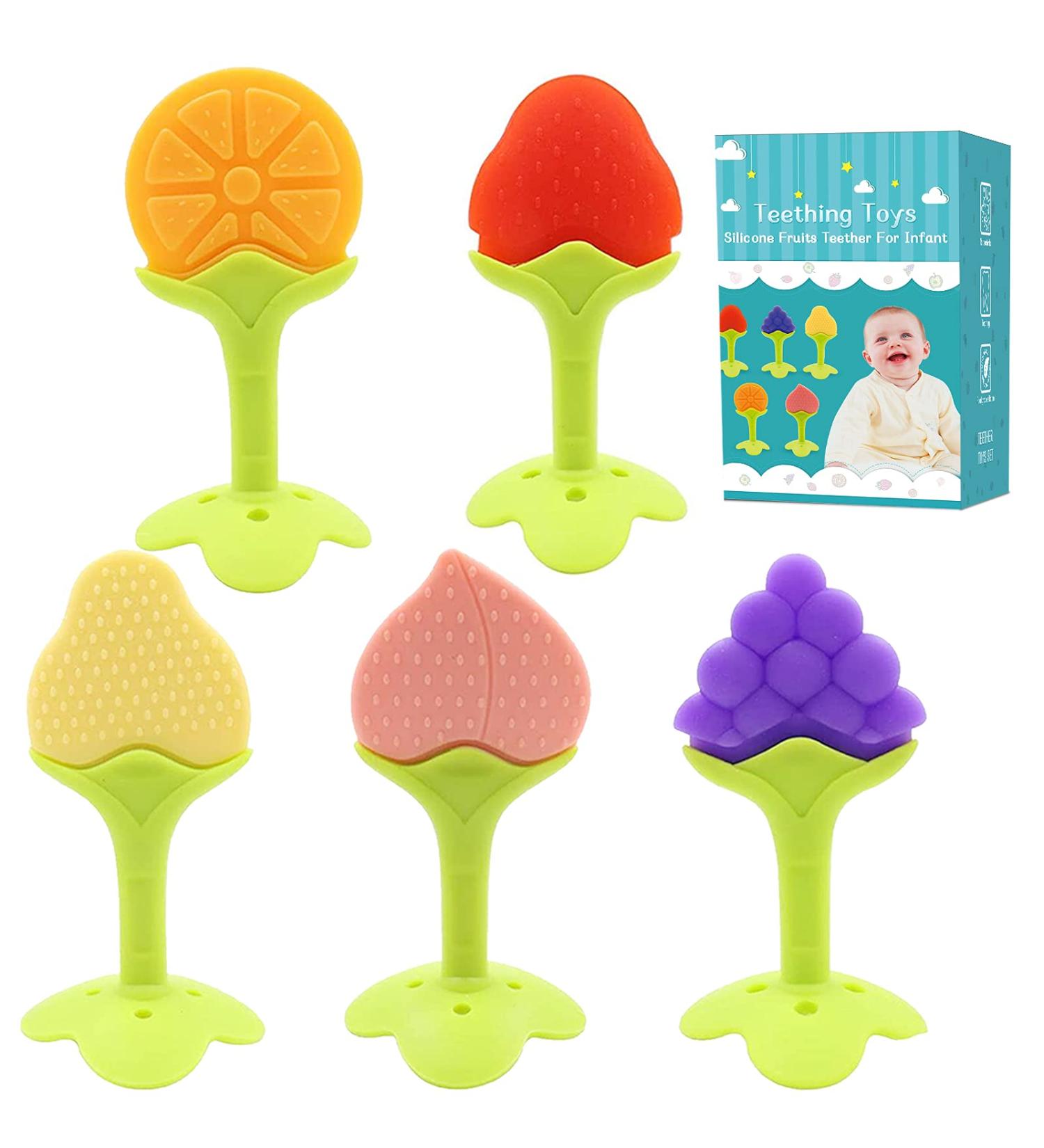5 PCS Soft Fruit Baby Teething Toys | Silicone Teethers for Infants 0-12 Months | Freezer Safe Teething Set by Bagvhandbagro - Buy Online on SooperMarket.com