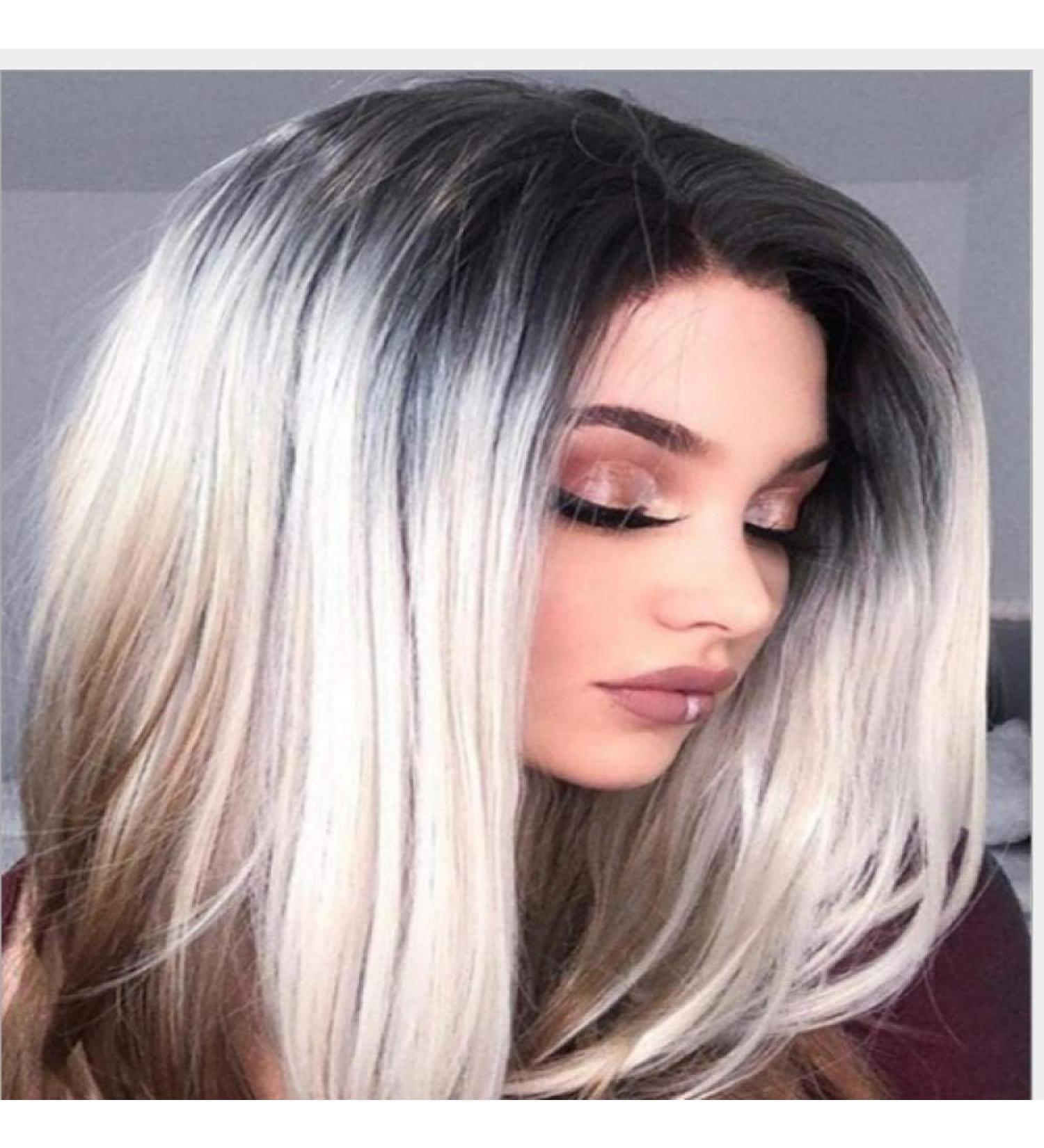 BGHJUE Halloween Wig - Long White Highlights Human Hair Weave Bundles with Closure | Brazilian Straight Non-Remy Hair Extensions - Buy Online on SooperMarket.com