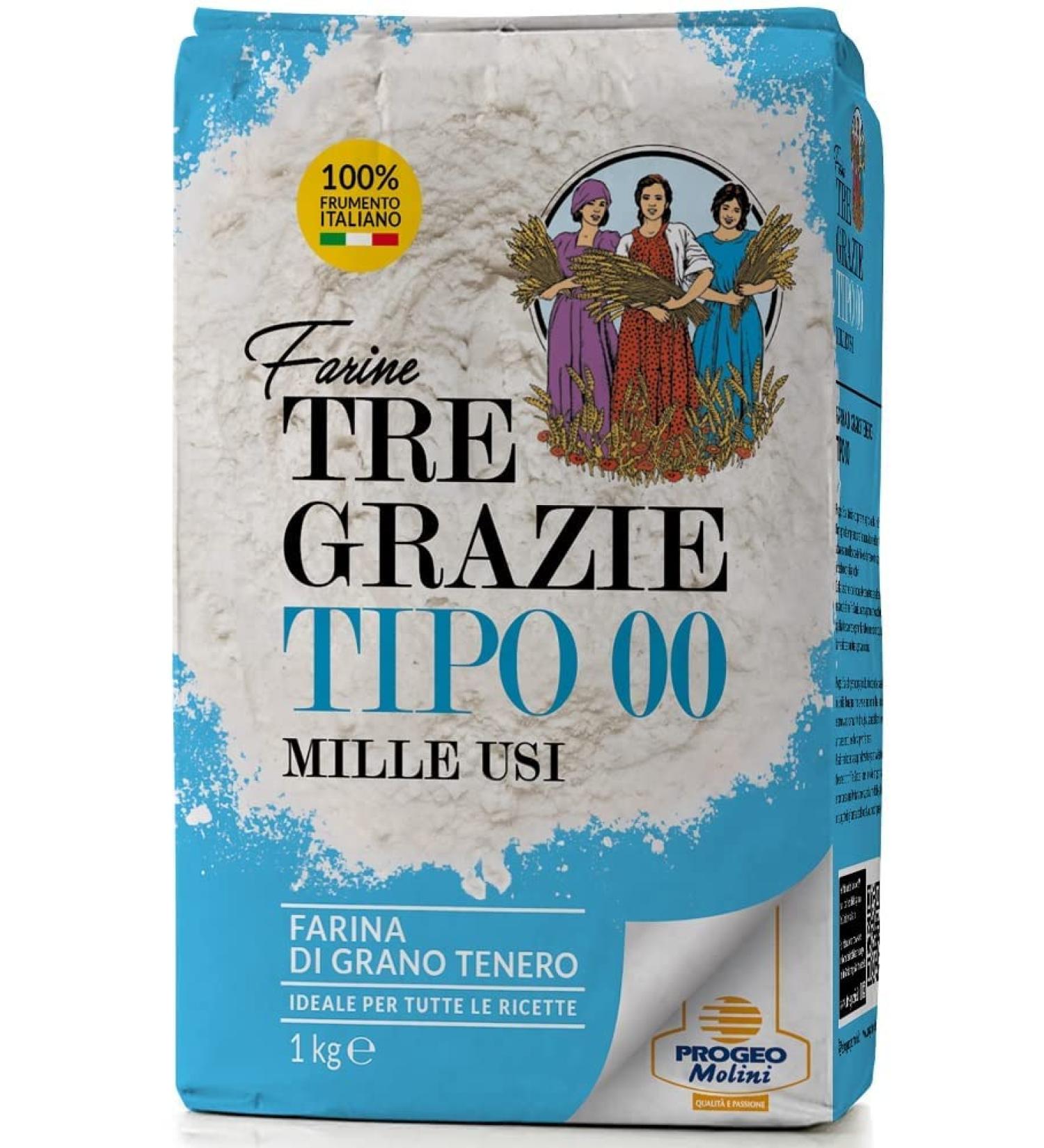 Tre Grazie Premium Italian Plain Wheat Flour 00 - 1Kg - Ideal for Bread, Pasta, and Cake - Buy Online on SooperMarket.com