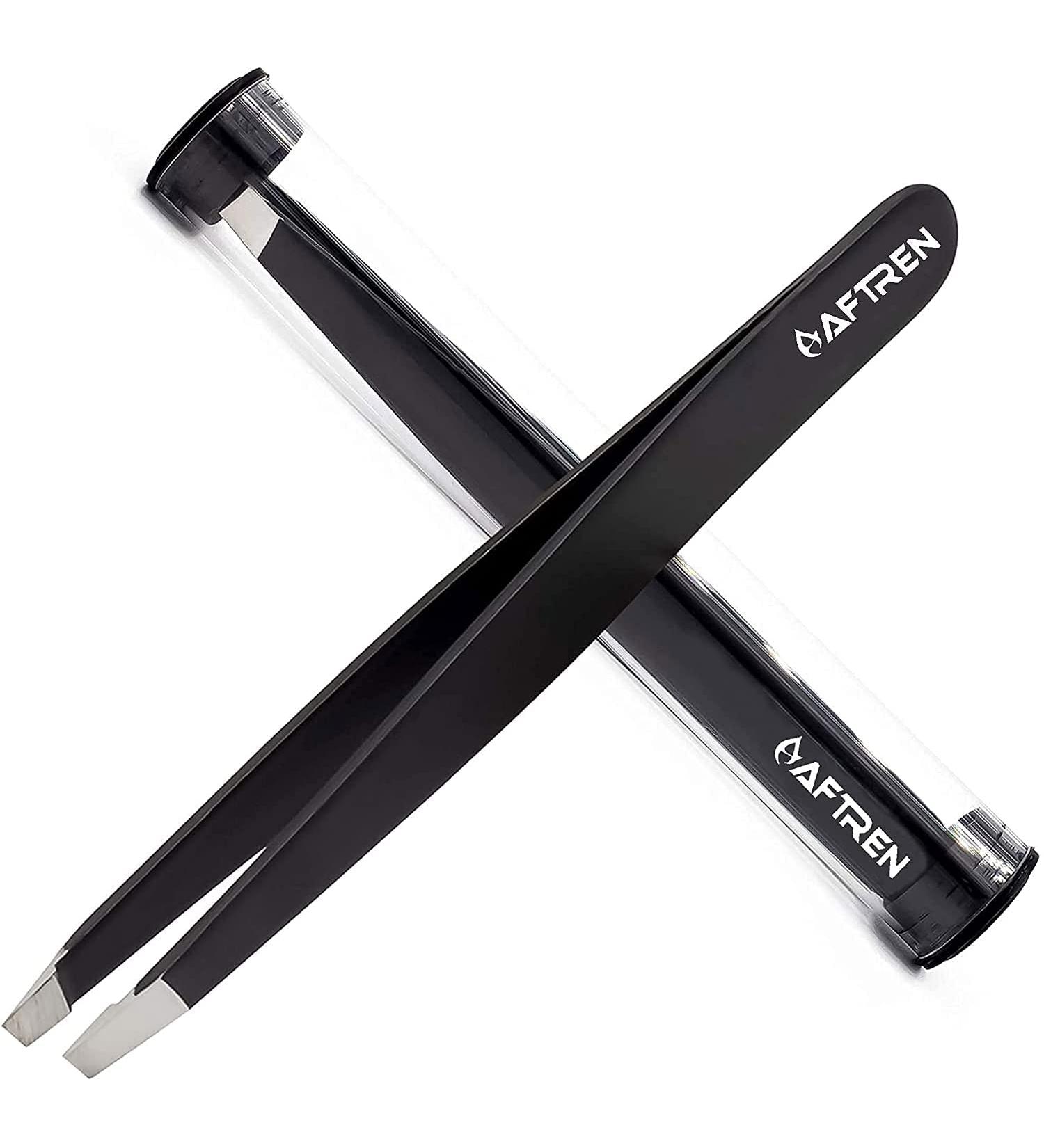 AFTREN Tweezers for facial hair women & men Professional Stainless Steel black color coated precision tweezers Slanted & Pointed Tip eyebrow tweezers for Ingrown Hair tweezers (Black) - Buy Online on SooperMarket.com