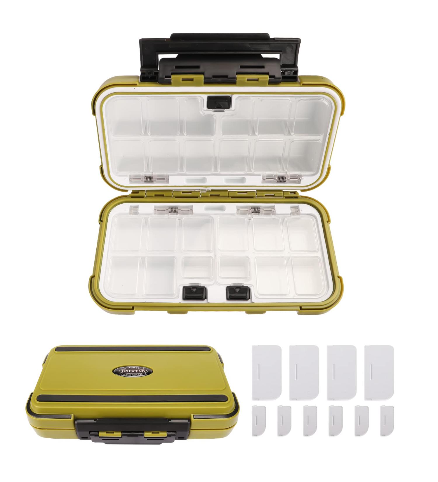 TRUSCEND Small Green Fishing Tackle Box Organizer | Waterproof & Airtight Storage Container with Adjustable Dividers | Ideal for Lures and Gear - Buy Online on SooperMarket.com