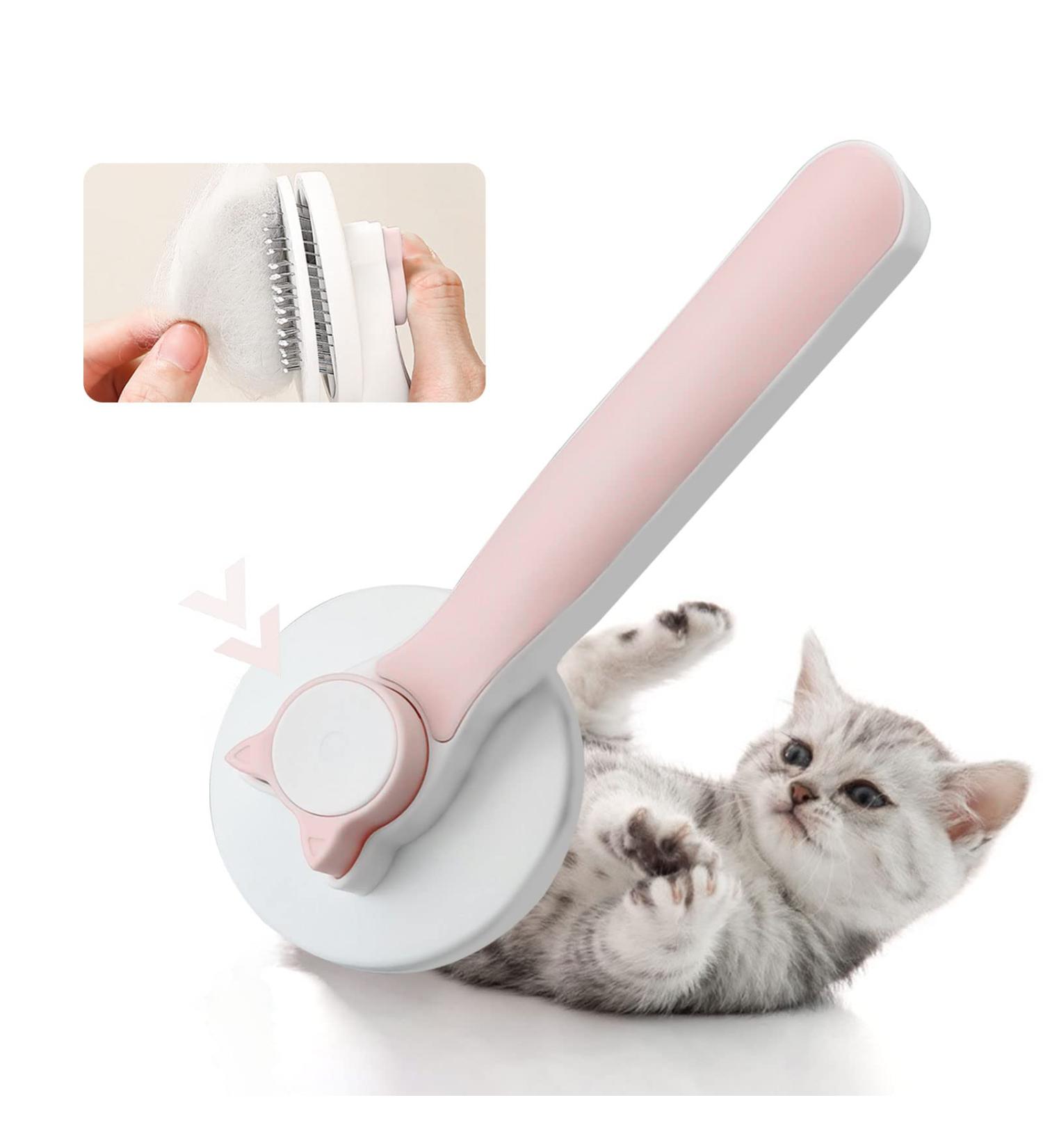FuninCrea Self Cleaning Dog Grooming Brush - Stainless Steel Bristles for Pet Hair Removal and Massage - Pink - Buy Online on SooperMarket.com