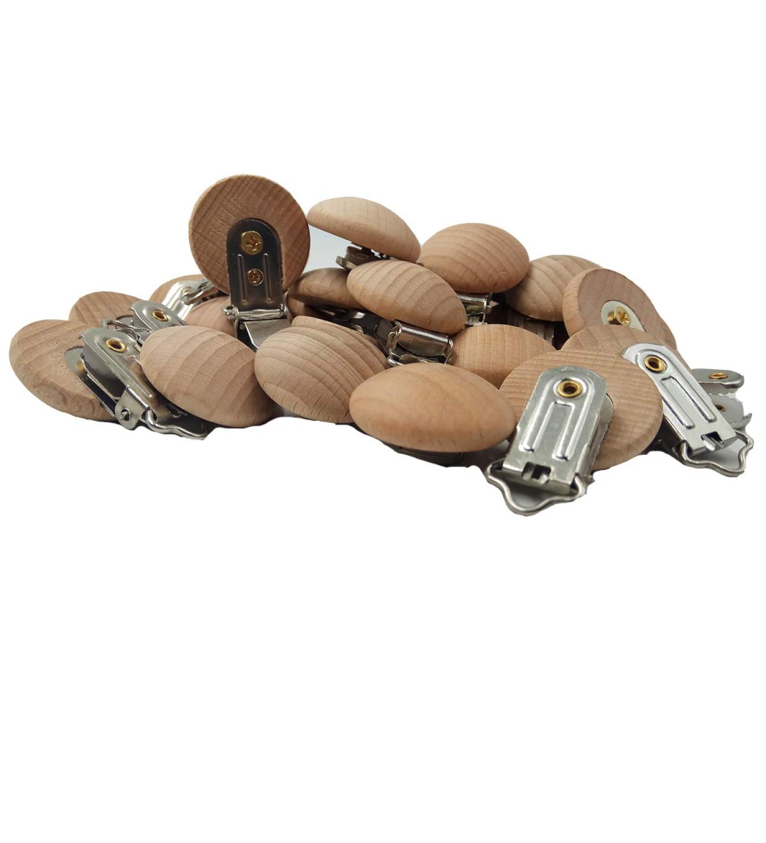 Natural Beech Wood Pacifier Clips Teething Toy - Set of 10 | DIY Wood Teether Toys - 3.0cm - Buy Online on SooperMarket.com