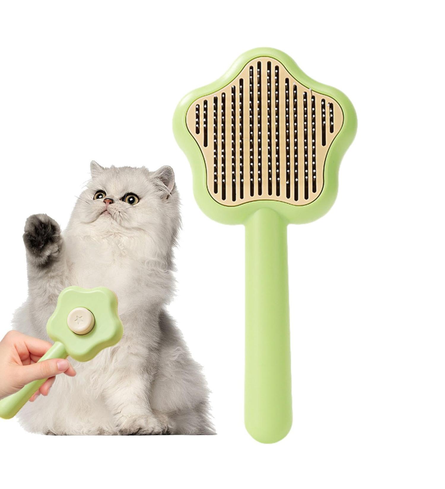 Self-Cleaning Cat Brush with Unlocking Button - Compact Fur Care Brush for Dogs Cats & Rabbits - Efficient Hair Removal in Green - Buy Online on SooperMarket.com