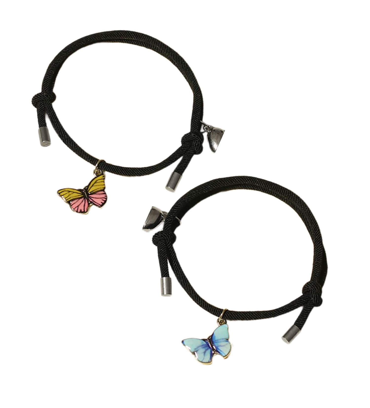 Bestvisse Set of 2 Luminous Butterfly Charm Bracelets Glow In The Dark Wristchains Magnetic Couple Jewelry for Men and Women - Buy Online on SooperMarket.com