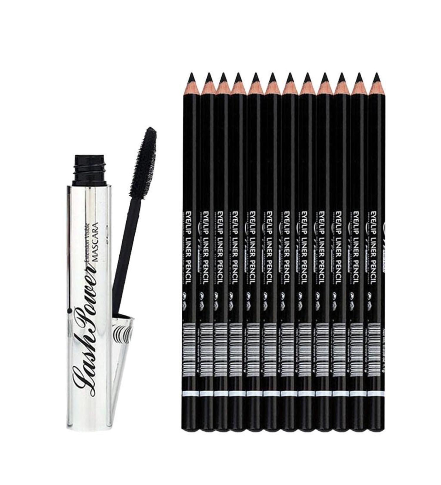 Jojomis 12pcs Waterproof Eyeliner Eyebrow Pencil Black + Curl Mascara - Buy Online on SooperMarket.com