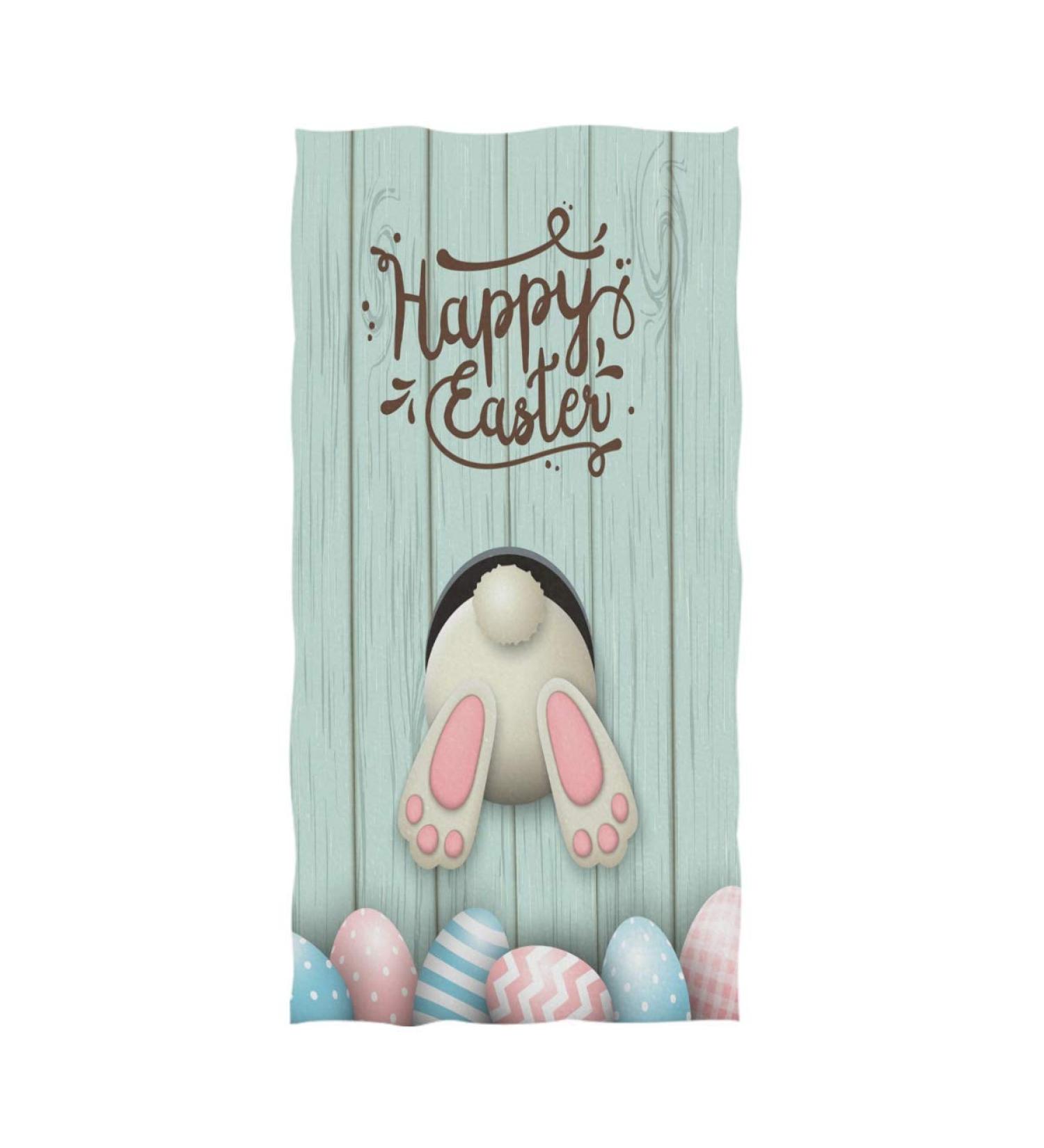 Naanle Easter Rabbit & Eggs Bunny Pattern Hand Towel (16 x 30 Inches) - Ideal for Bathroom, Hotel, Gym & Spa - Happy Easter Print - Soft & Absorbent - Buy Online on SooperMarket.com