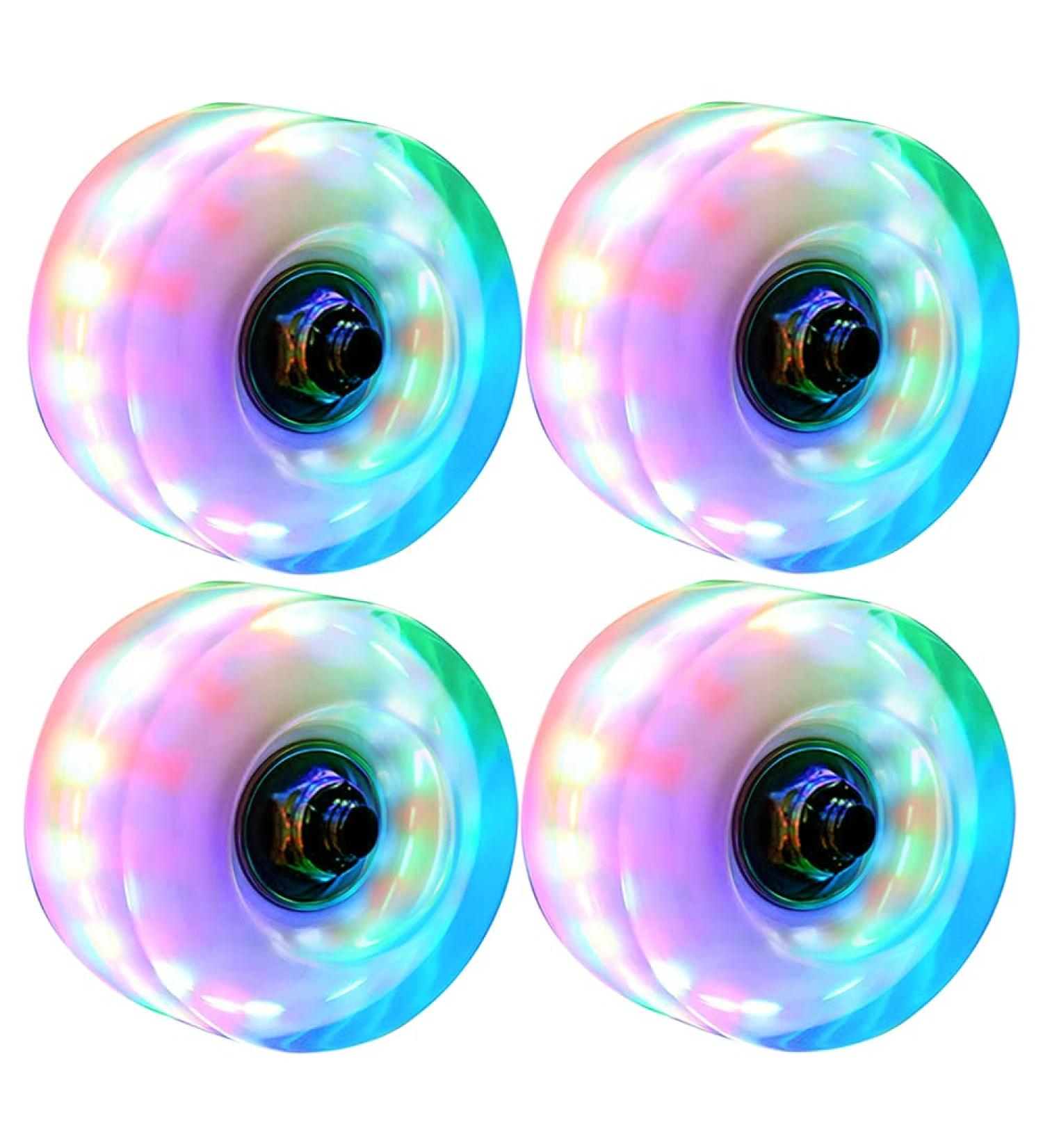 Luminous Light Up Roller Skate Wheels with Bearings - 4 Pack | 32mm x 58mm | Outdoor Double Row Skating and Skateboard - Buy Online on SooperMarket.com