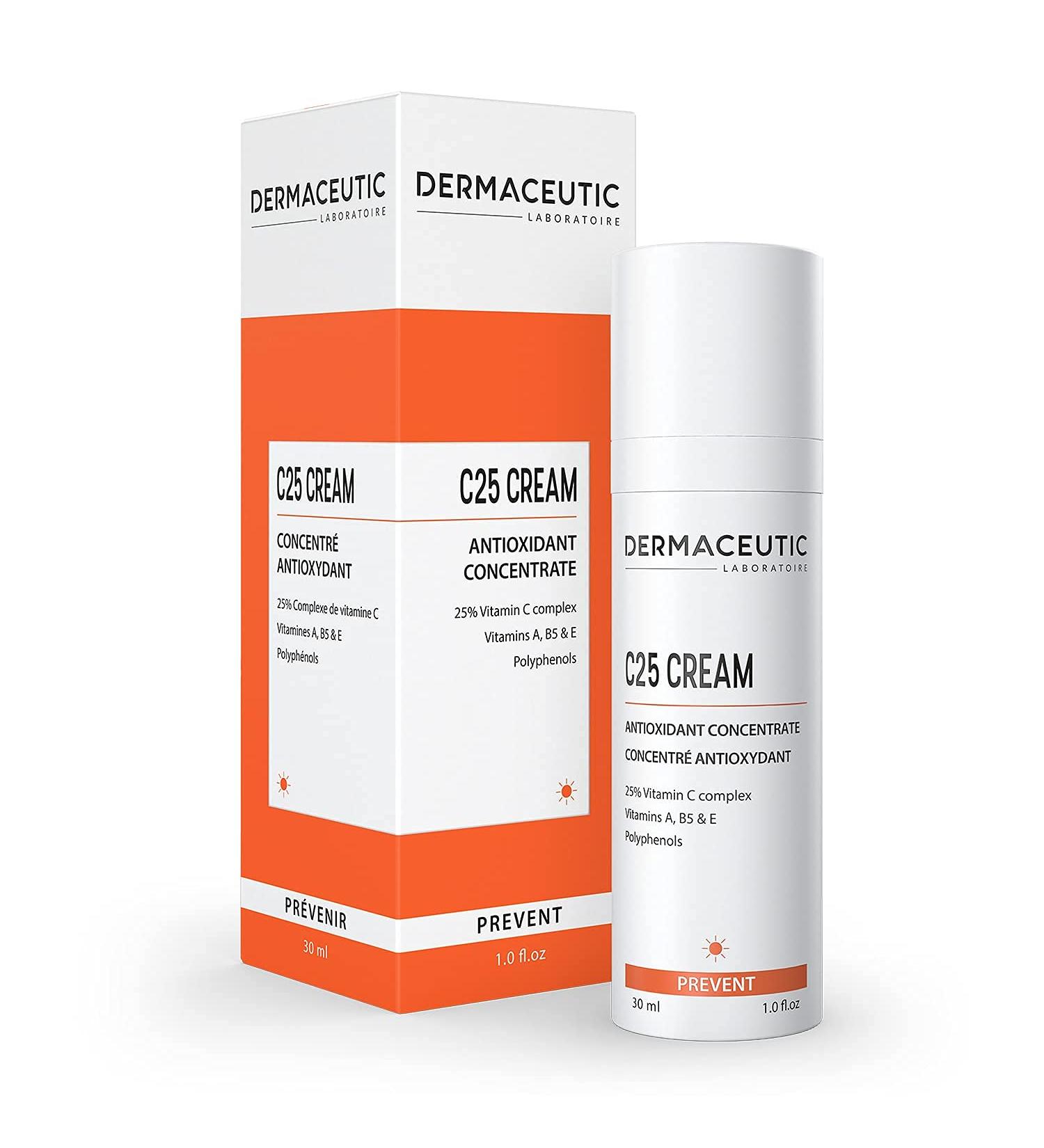 Dermaceutic C25 Cream - Antioxidant Day Cream with Vitamin C Vitamin E Vitamin B5 Vitamin E and Polyphenols - Protective face moisturizer for improved complexion and radiant skin - 30ml - Buy Online on SooperMarket.com