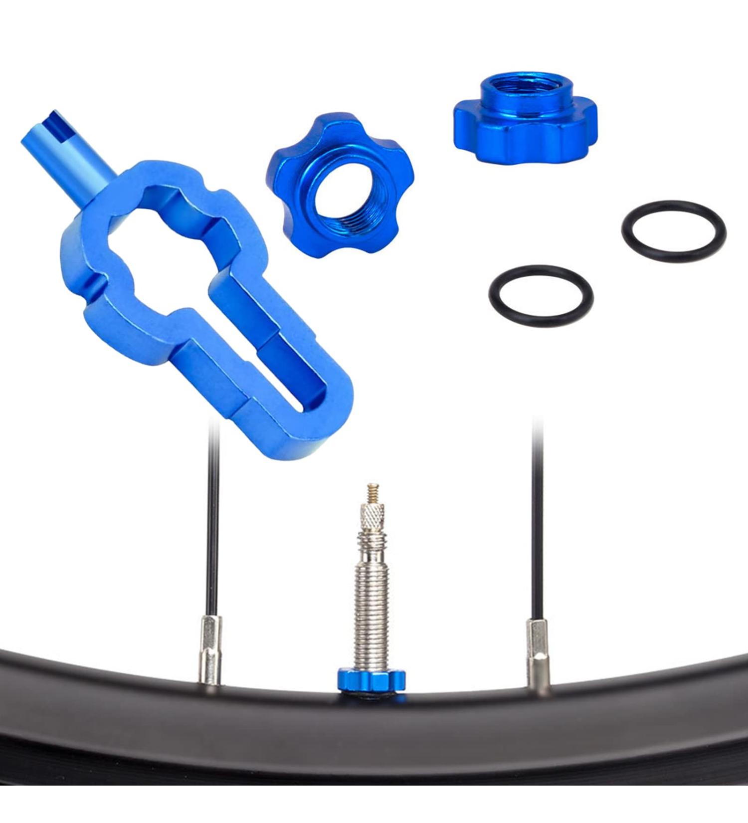 4-in-1 Bike Valve Key Set - Tone Valve Key for Presta & Valve Extensions - Valve Outlet & Nut Set - Blue | International Shipping - Buy Online on SooperMarket.com