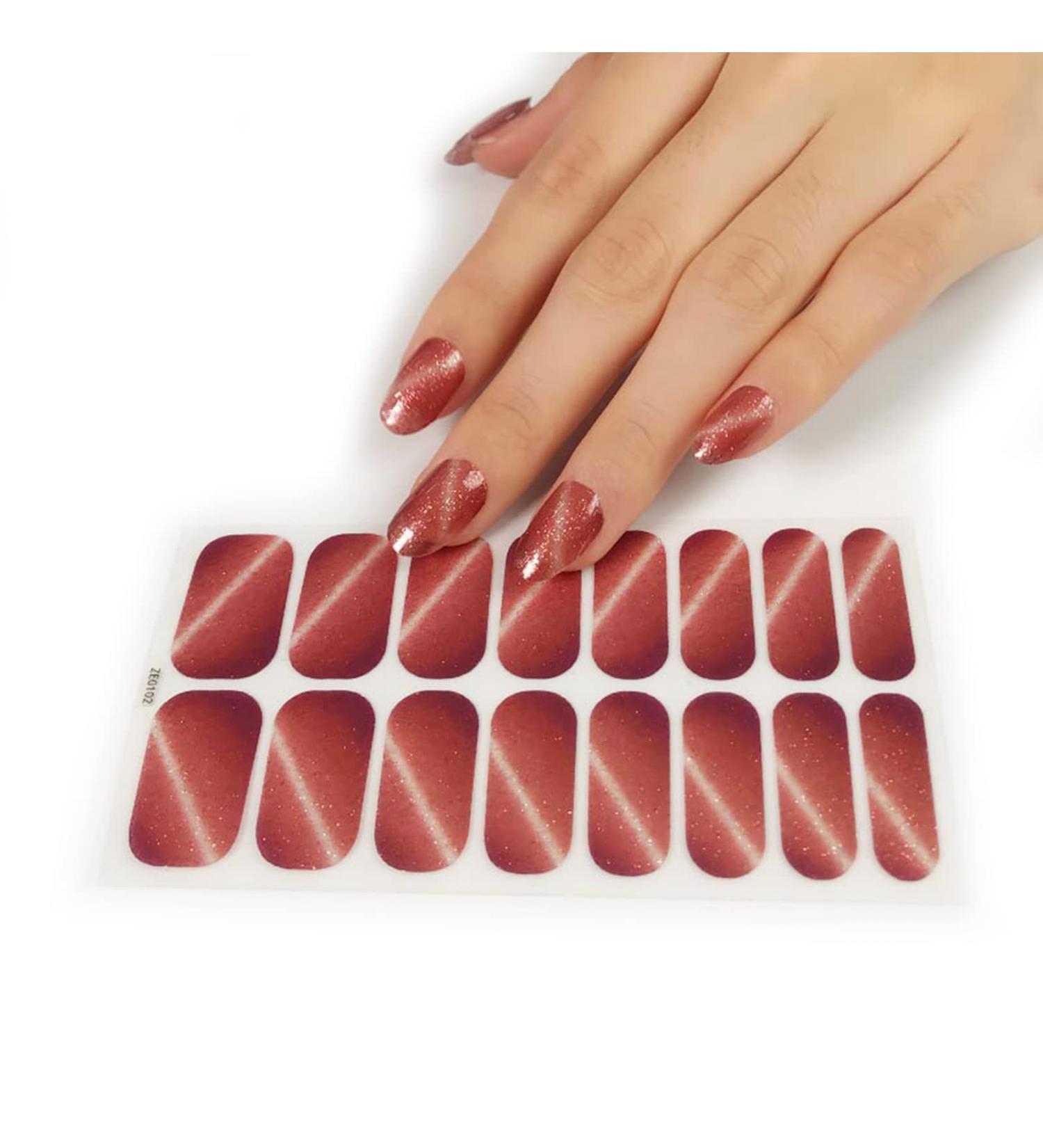 Pattern Semi Cured Gel Nail Polish Strips Full Nail Wraps Nail Polish Stickers Self-Ashesive Nail Art Nail Polish Strips For Women Valentines Day ZE0102 - Buy Online on SooperMarket.com