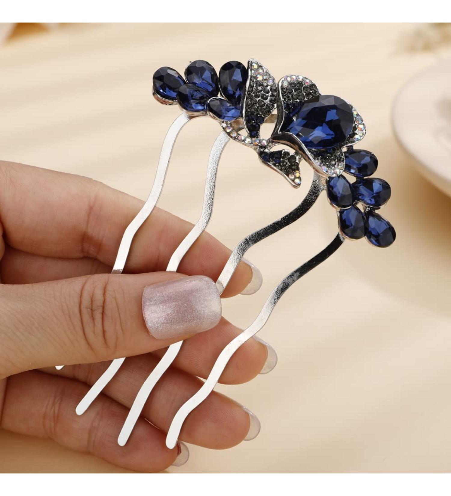 Missgrace Blue Crystal Rhinestone Flower Hair Comb for Bride - Wedding Prom Hair Accessory - Buy Online on SooperMarket.com