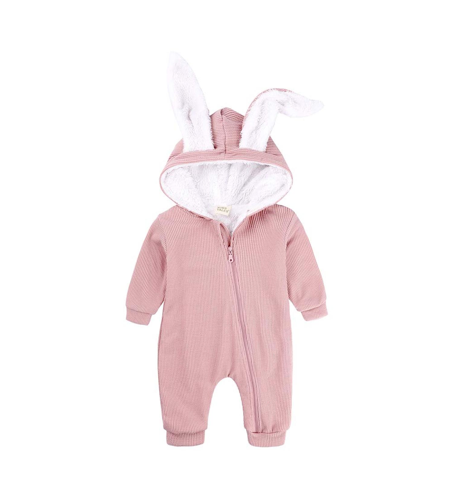 Kids Tales Newborn Baby Winter Romper | Rabbit Ear Hooded Zipper | 6-9 Months | Pink Thick - Buy Online on SooperMarket.com
