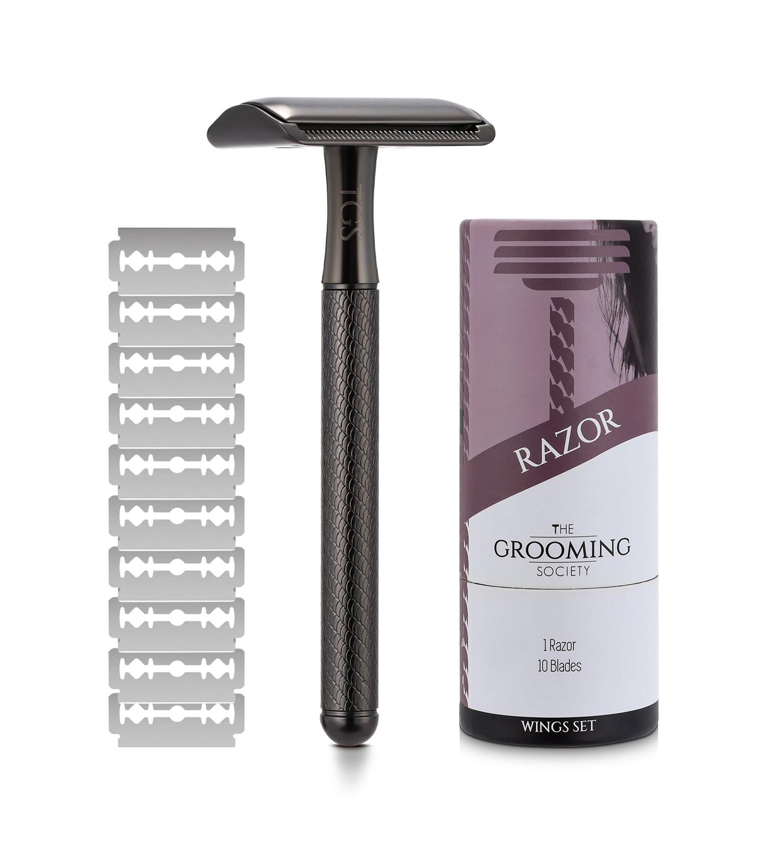 Buy Black Double Edge Safety Razor Set Classic Metal Razor for Men Zero Waste with 10 Replacement Blades - Buy Online on SooperMarket.com