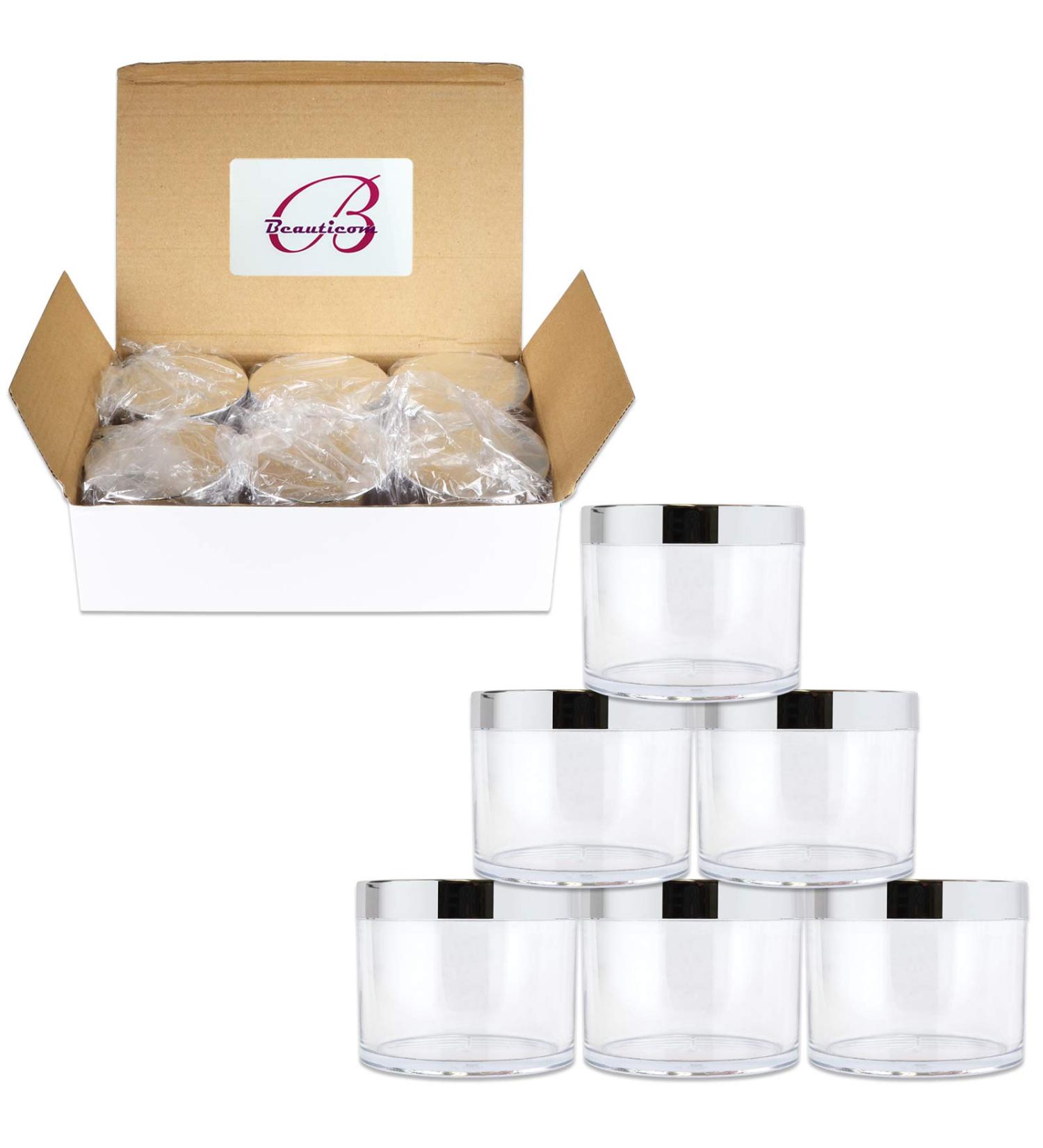 Buy Beauticom 4 oz Thick Wall Round Clear Acrylic Jars (6 Pack) - Leak Proof with Lids for Beauty & Cream - Silver Finish - Buy Online on SooperMarket.com