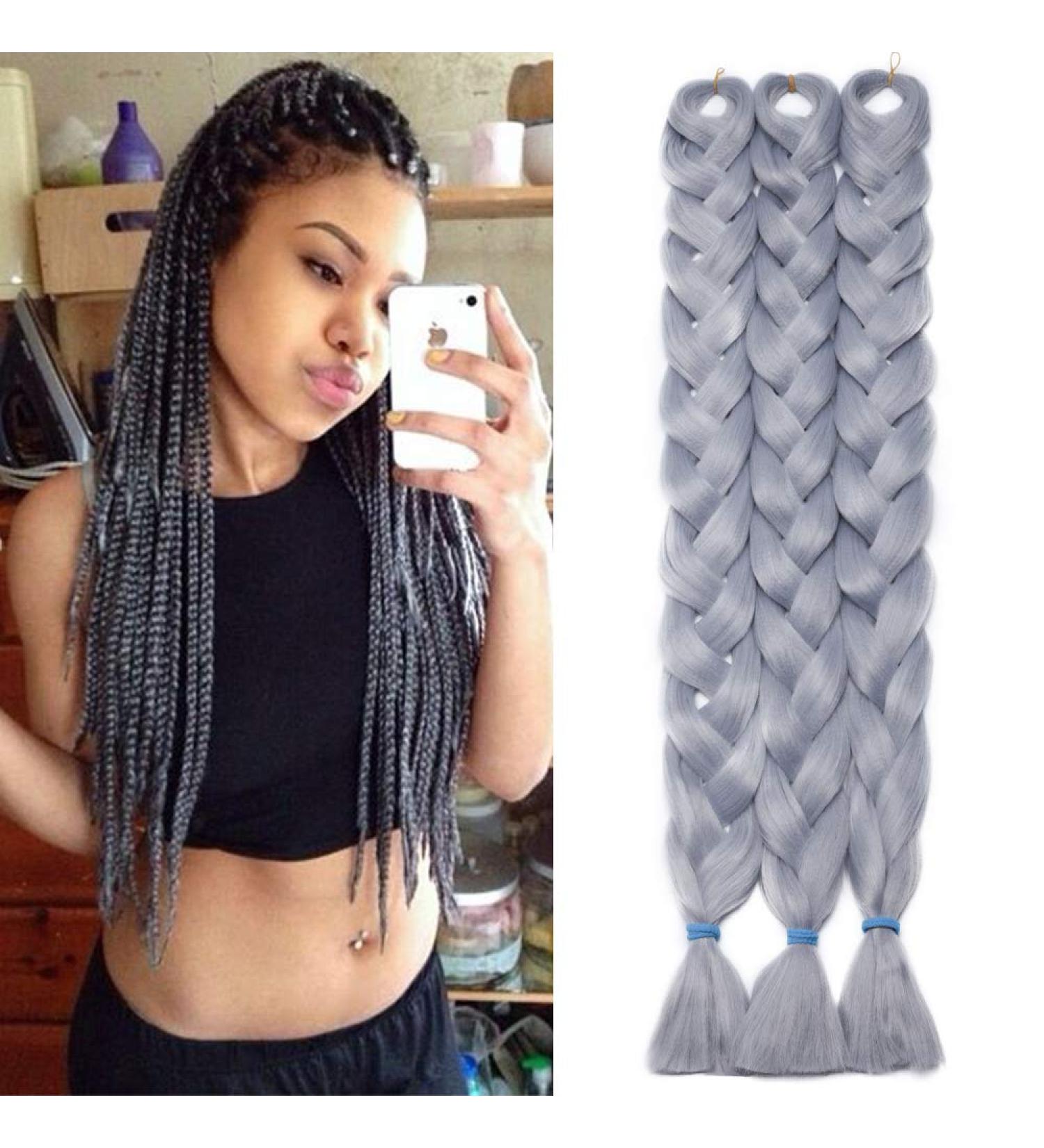 Tess Braids Extensions Art Hair Crochet Jumbo Braids | Synthetic Braiding Hair 165g 41 (100cm) - Silver Gray 104cm | International Shipping Available - Buy Online on SooperMarket.com