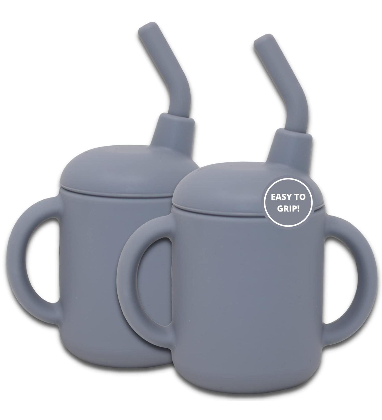 LoveyLu Silicone Sippy Cup with Straw - Spill-Proof Toddler Cup, Drop-Proof Handles, Microwave & Dishwasher Safe - 2 Pack (Pebble) - Buy Online on SooperMarket.com