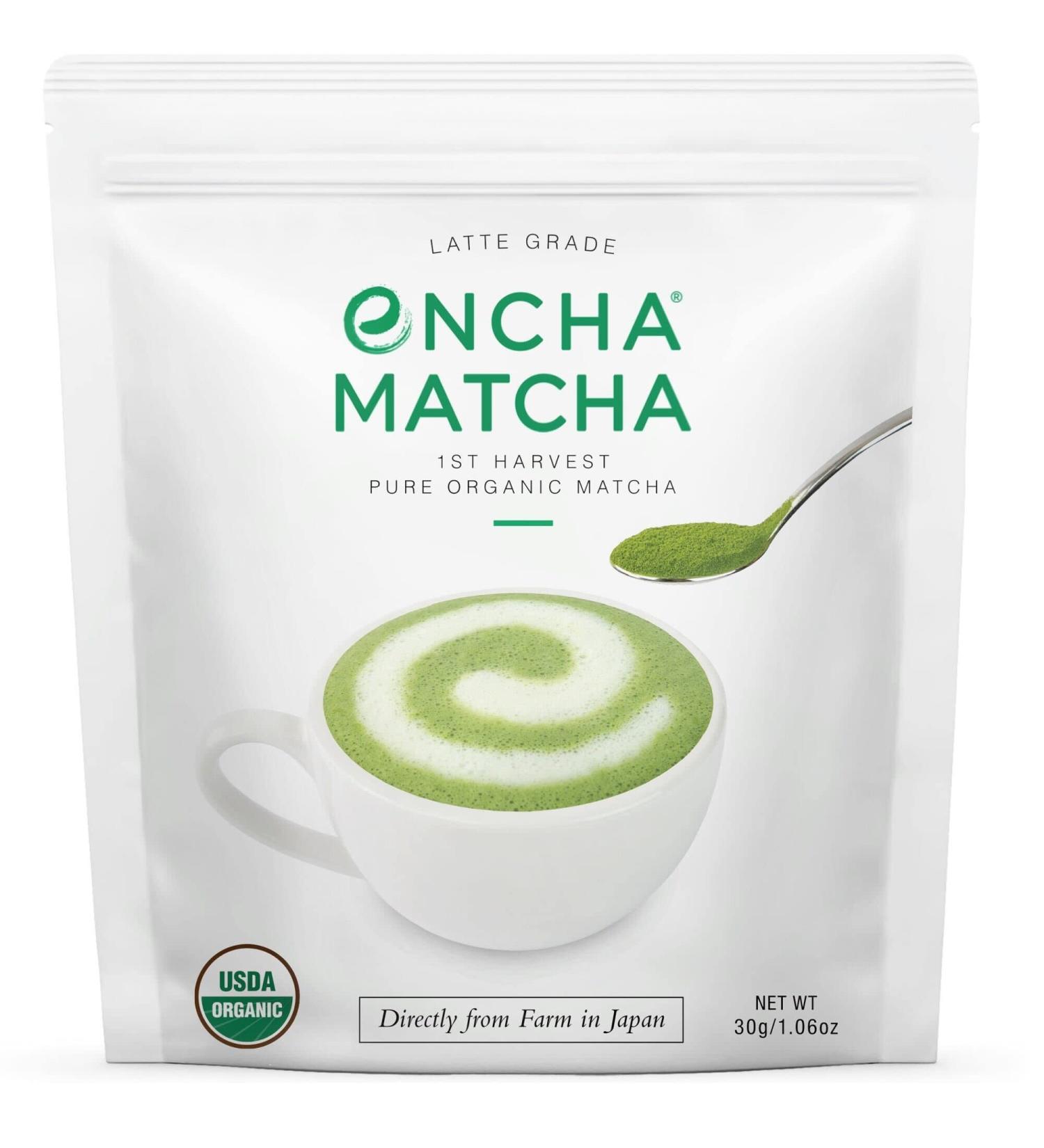 Encha Latte Grade Matcha Green Tea - First Harvest 30g/1.06oz Organic Powder from Uji, Japan for Matcha Latte & Smoothie | Caffeine-Rich, L-Theanine Infused, Sugar-Free - Buy Online on SooperMarket.com