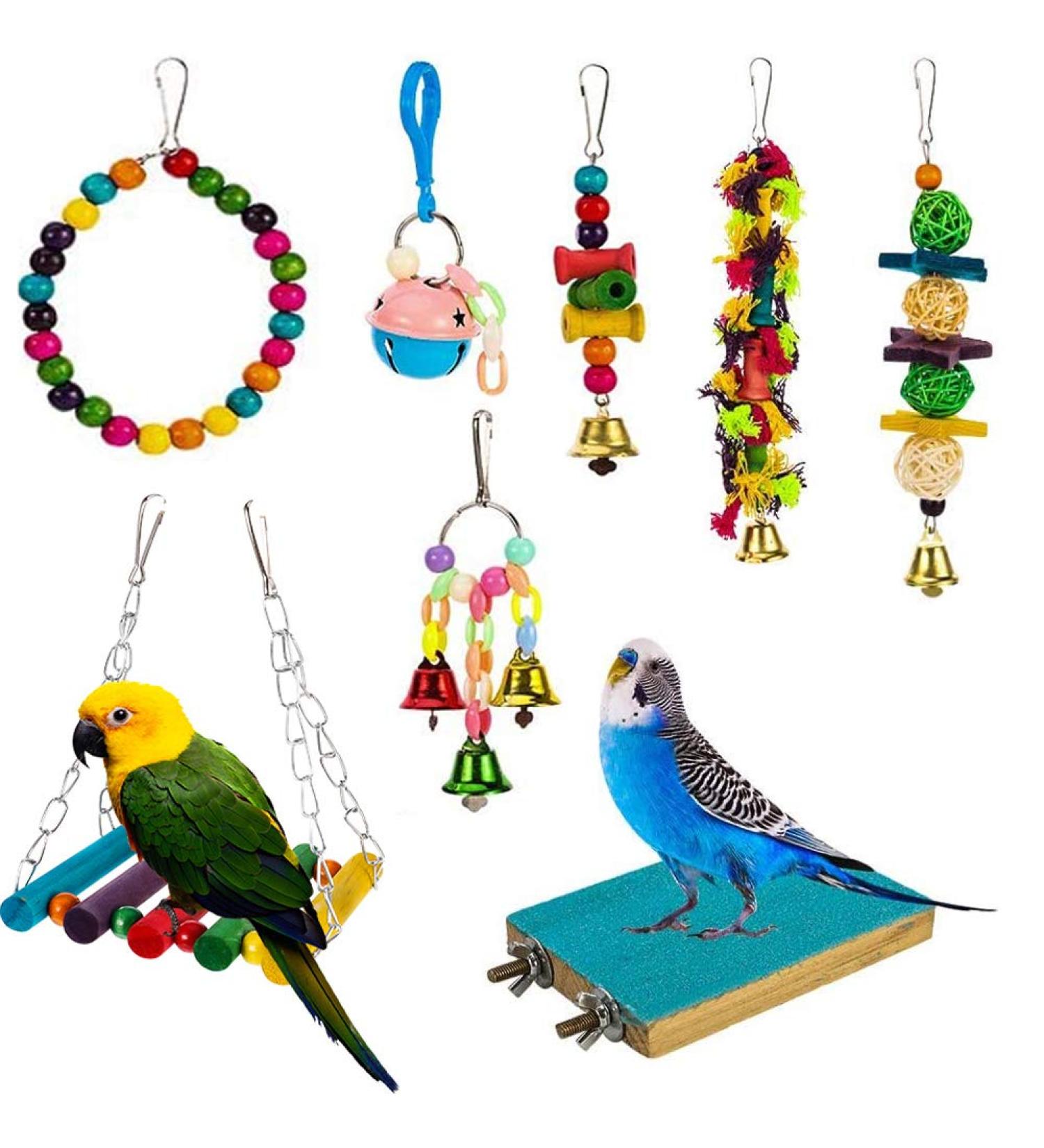 Yorgewd 8-Pack Bird Toys Parrots Cage Toys Hanging Swing Shredding Chewing Perches Parrot Toy Parrot Bite Toy for Budgie Cockatiels Conures Finches Small Parakeets - Buy Online on SooperMarket.com
