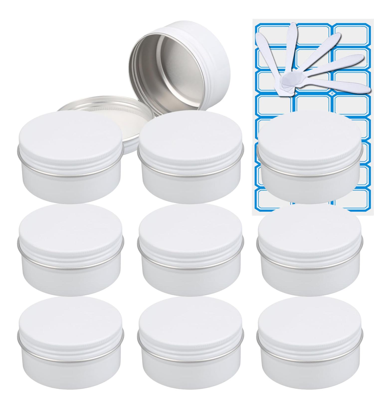 Buy Zeoabsy 10-Piece 80ml White Aluminum Jars - Perfect for Cosmetics Candles & Ointments | Includes Spatulas & Etiquette Labels - Buy Online on SooperMarket.com