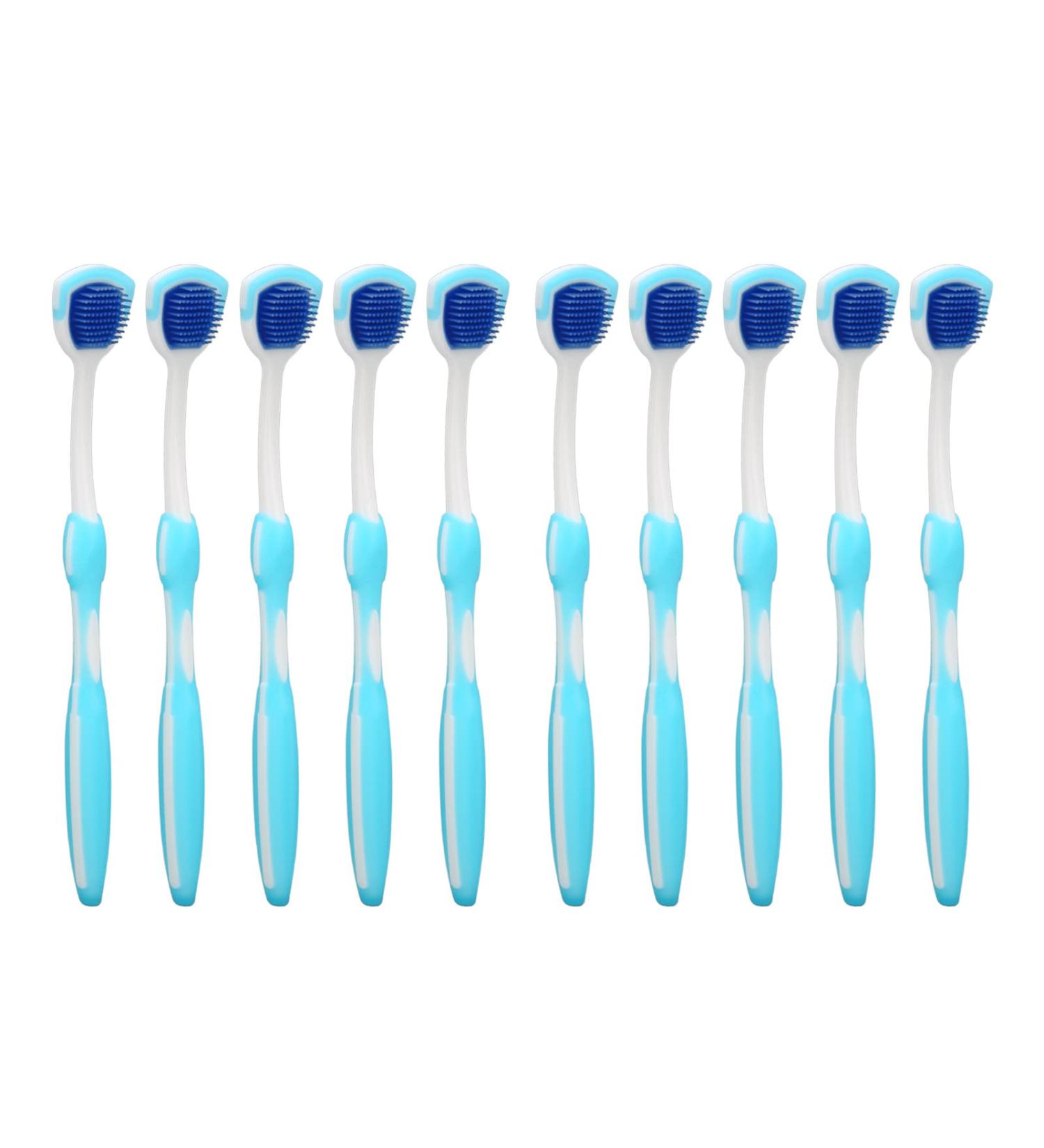 10-Piece Tongue Scraper Set - Long Handle Ergonomic Silicone Cleaning Brush for Oral Health & Fresh Breath - Blue - Buy Online on SooperMarket.com