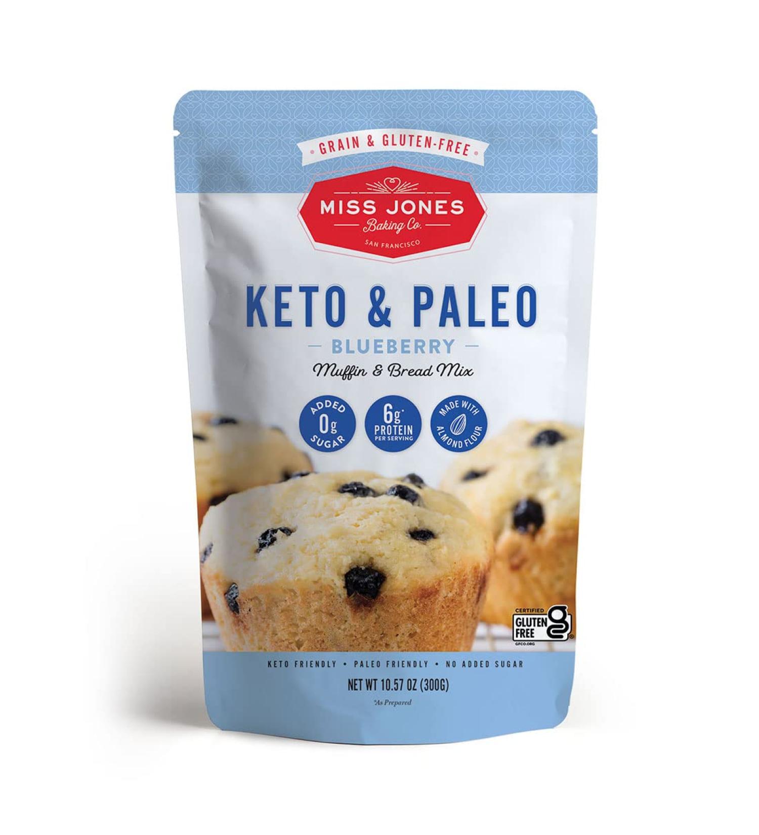 Miss Jones Baking Keto Blueberry Muffin Mix - Gluten Free, Low Carb, No Sugar Added - 10.57 oz - Diabetic, Atkins, WW, and Paleo Friendly - Buy Online on SooperMarket.com