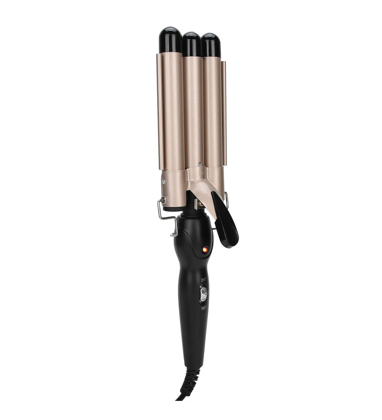 Electric Hair Curler 3 Barrel Curling Iron Wand Adjustable Hair Curler Waver Crimper Hair Styling Tool (Gold 22mm) - Buy Online on SooperMarket.com