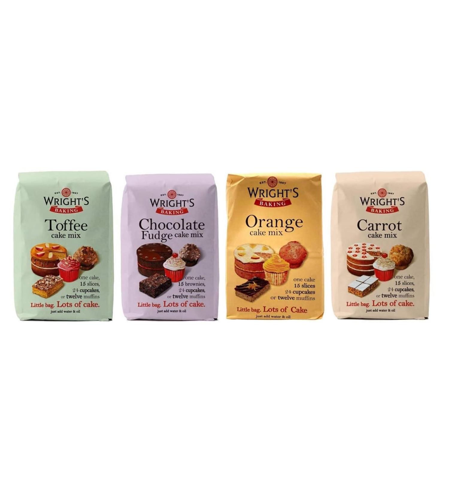 Wright's Baking Cake Mix Selection Pack - Toffee Chocolate Fudge Orange & Carrot (One of Each 500g Pack) - Buy Online on SooperMarket.com