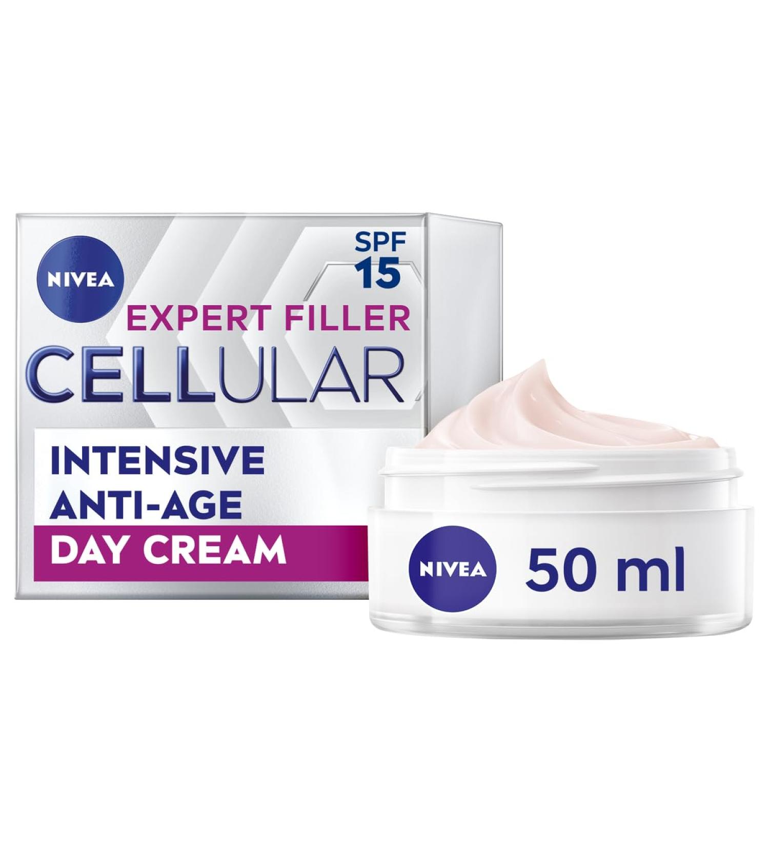 NIVEA Hyaluron Cellular Filler Anti-Age Day Cream SPF 15 (50ml) | Hyaluronic Acid Anti Wrinkle Cream | Anti Ageing Face Cream for Women - Buy Online on SooperMarket.com