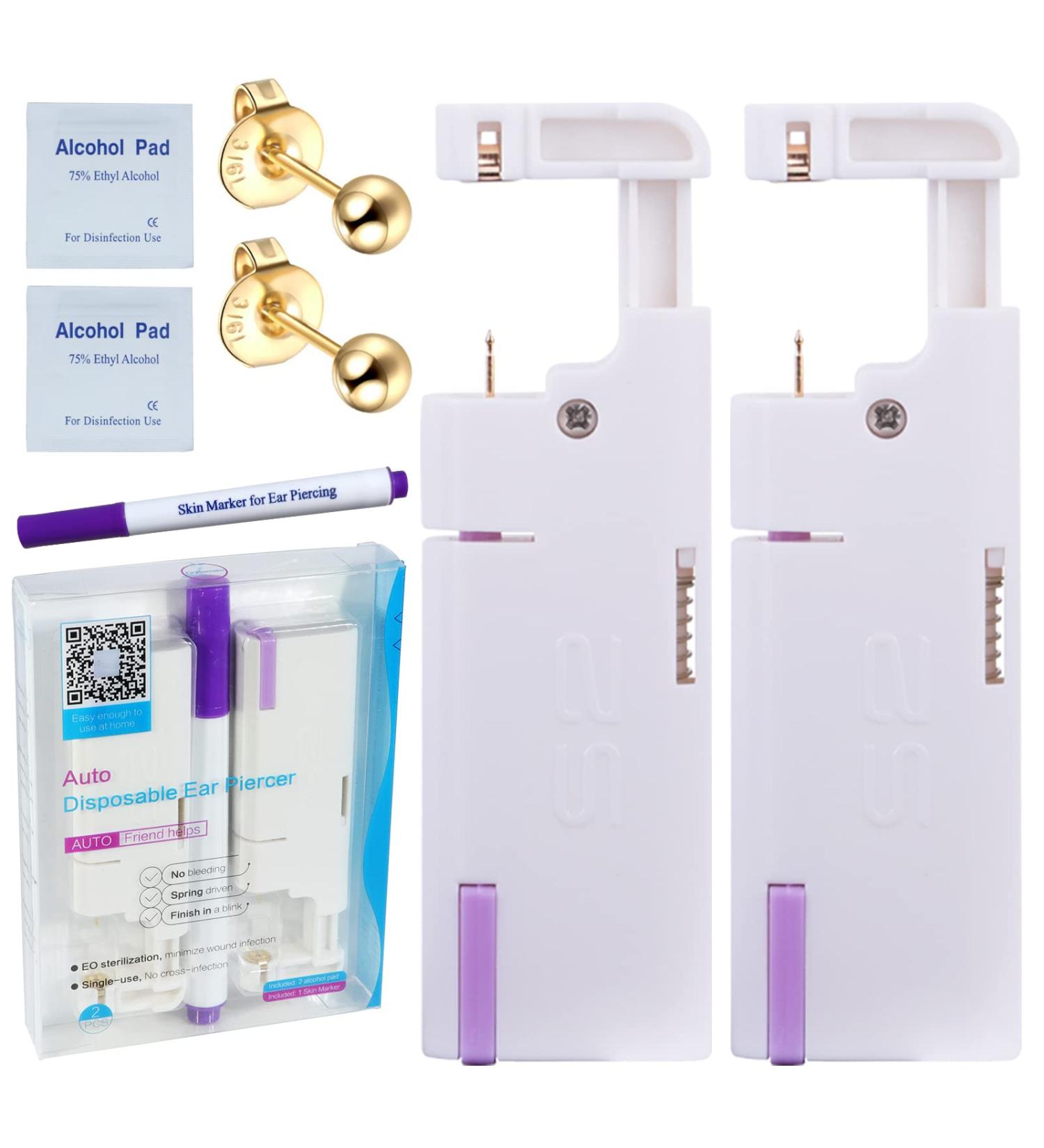 Firstomato 2PCS Disposable Ear Piercing Kit with Hypoallergenic Earrings - 3.0mm Ball 24Kt Gold - Buy Online on SooperMarket.com