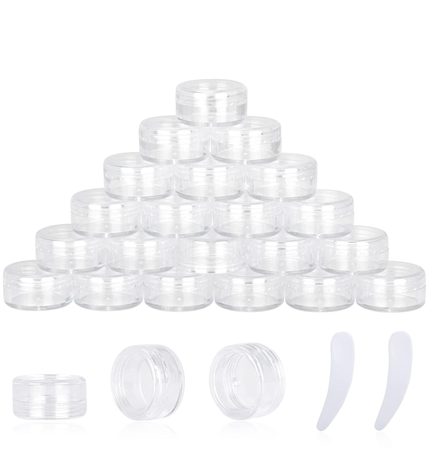 25PCS 3ml Empty Sample Jars with Mini Spatulas - Clear Lid Cosmetic Containers for Makeup, Oils, Lotions, Powders, Paint, Jewelry, Lip Balms - Buy Online on SooperMarket.com