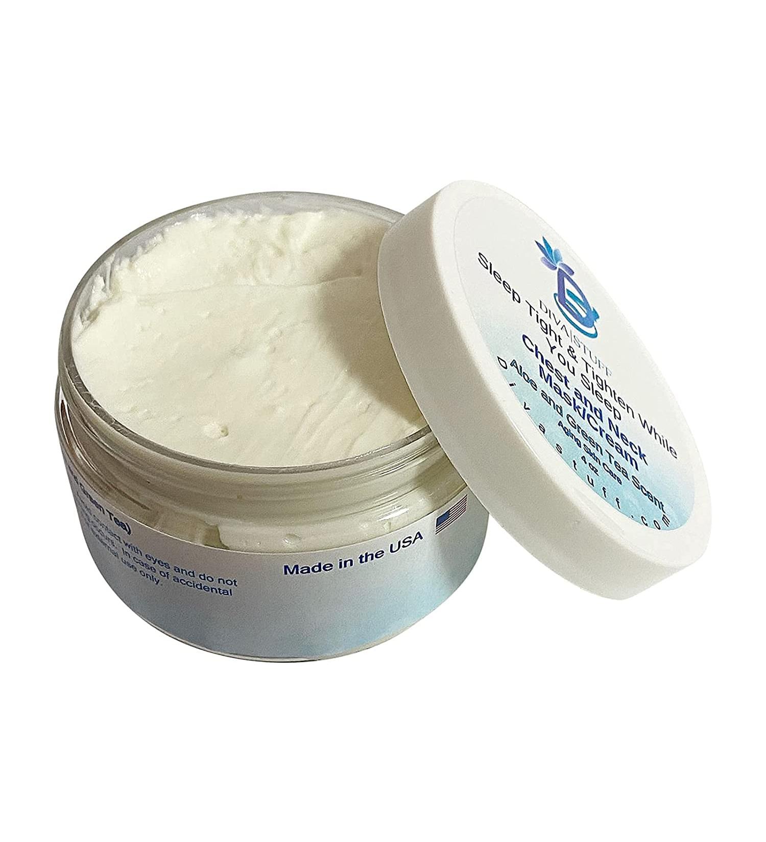 SIeep Tight Neck & Chest Mask/Cream - Firming Peptides Hibiscus Hyaluronic Acid | 4 oz by Diva Stuff - Youthful Skin Aloe & Green Tea Scent - Buy Online on SooperMarket.com