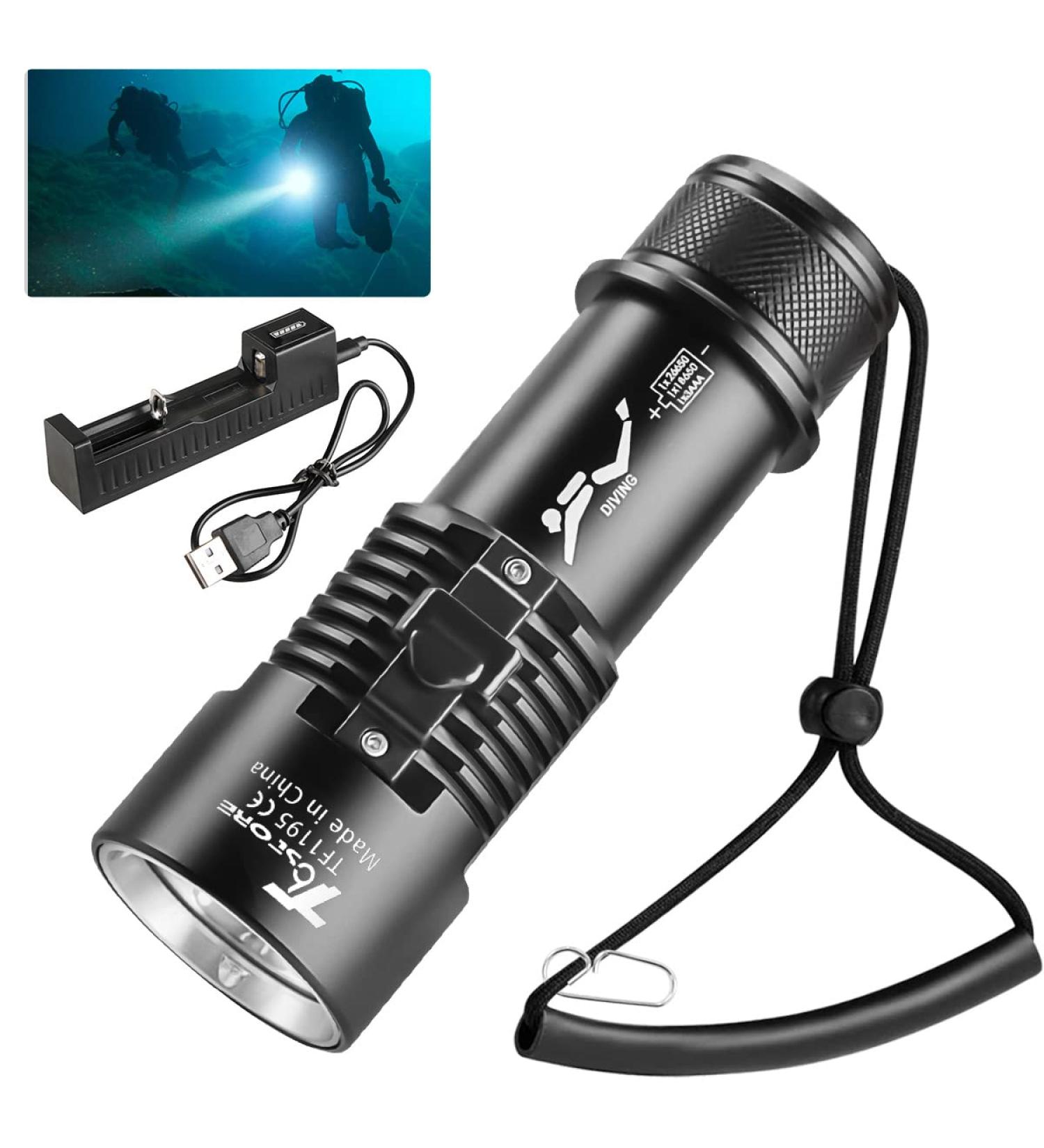 6000 Lumens Rechargeable Diving Flashlight - Super Bright Submersible Torch for Underwater Exploration - Buy Online on SooperMarket.com