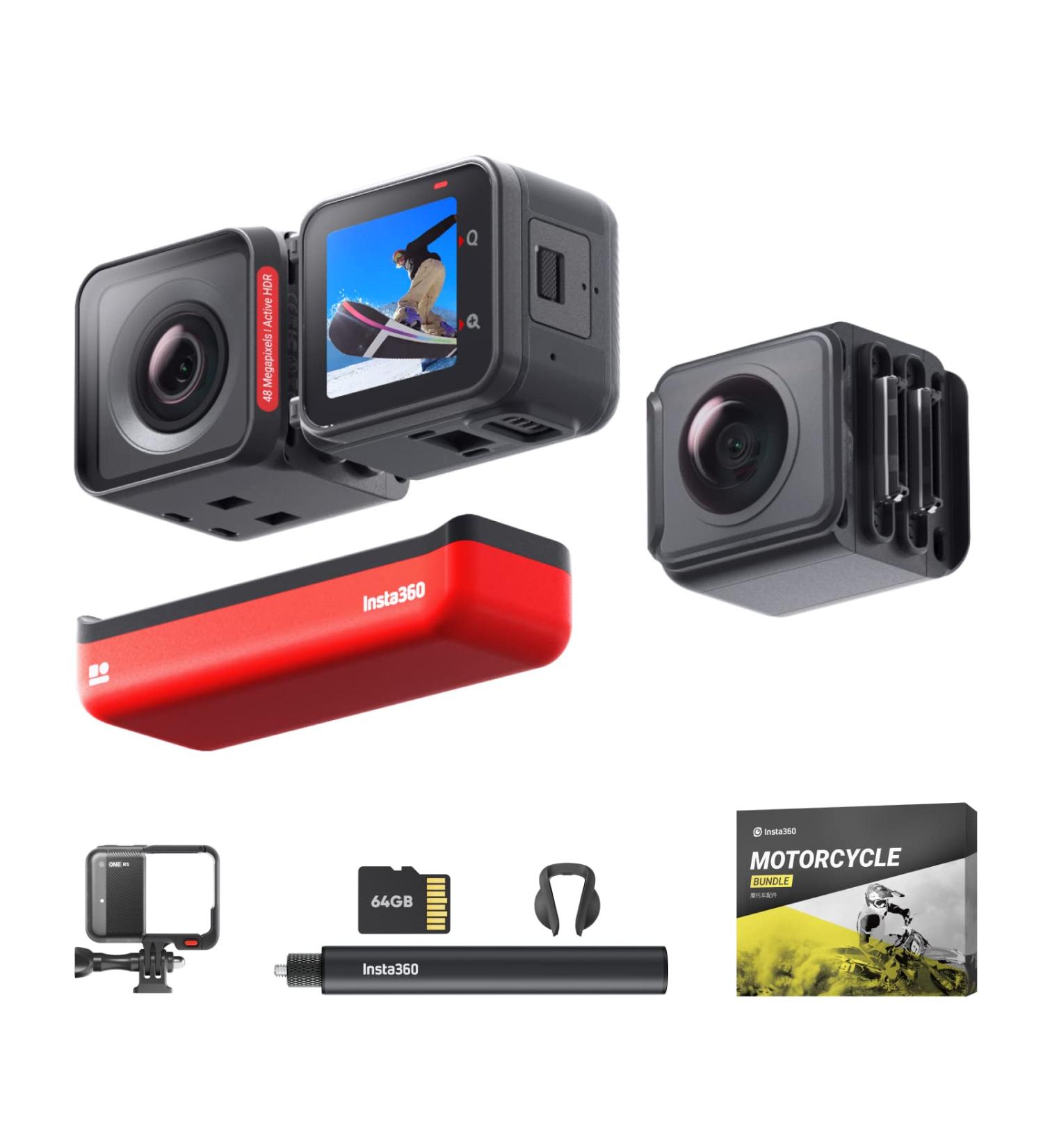 Insta360 ONE RS Twin Edition  Waterproof 4K 60fps Action Camera & 5.7K 360 Camera with Interchangeable Lenses  Stabilization  48MP Photo  Active HDR  AI Editing Motorcycle Kit - Buy Online on SooperMarket.com