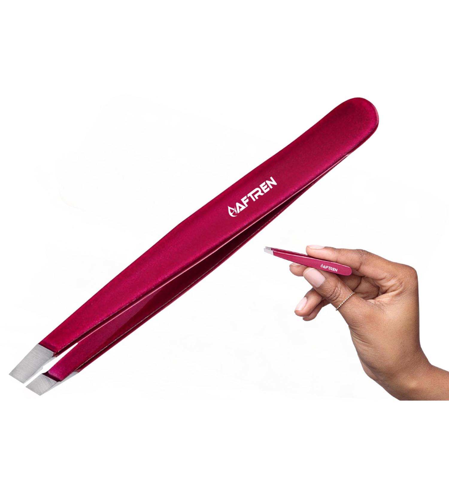 Wide Grip Slant Tweezers - German Stainless Steel - Hand-Filed Slanted Tips for Ultra-Precision - Tweezers for Eyebrows and Nose/Ear/Facial Hair - Professional Grade (Mehroon) - Buy Online on SooperMarket.com