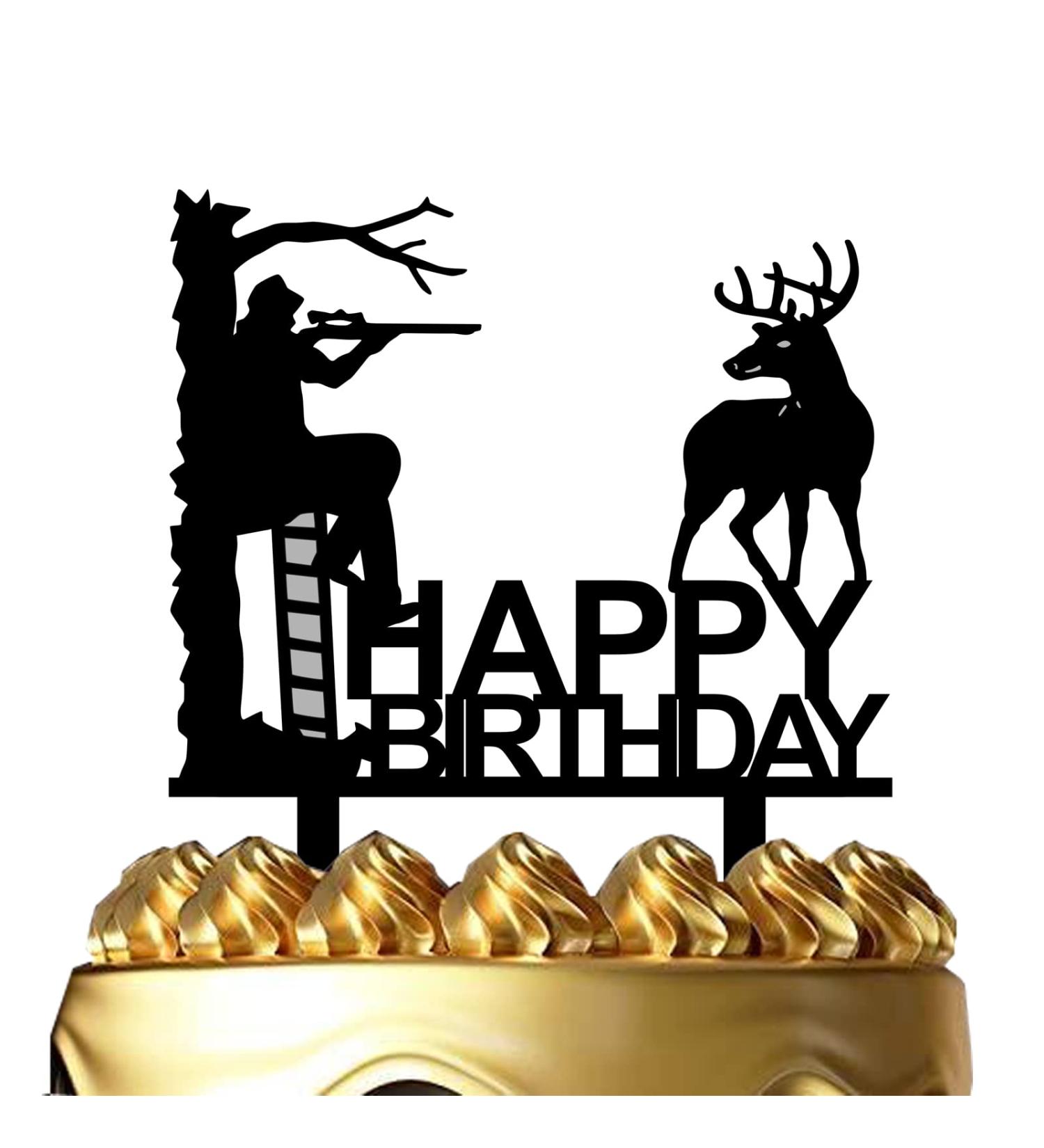 Hunting Birthday Cake Topper - Hunter in Tree Stand Aiming the Deer - Camping Themed Deer Hunter Cake Topper for Men' Birthday Party Supplies (Deer Hunter) - Buy Online on SooperMarket.com