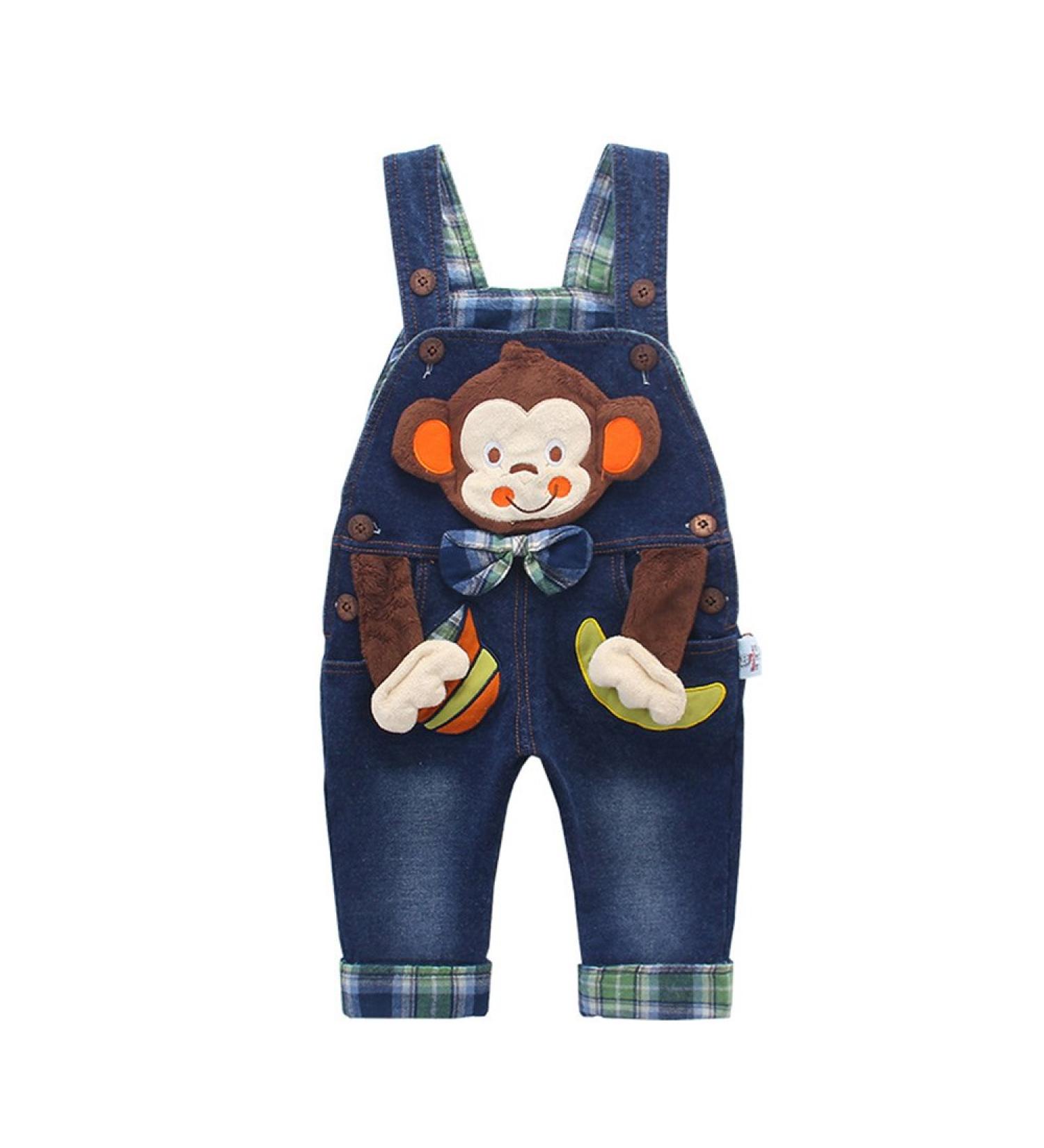 KIDSCOOL SPACE Toddler Denim 3D Monkey Overalls | Blue Dungarees Pants 3-4 Years - Buy Online on SooperMarket.com